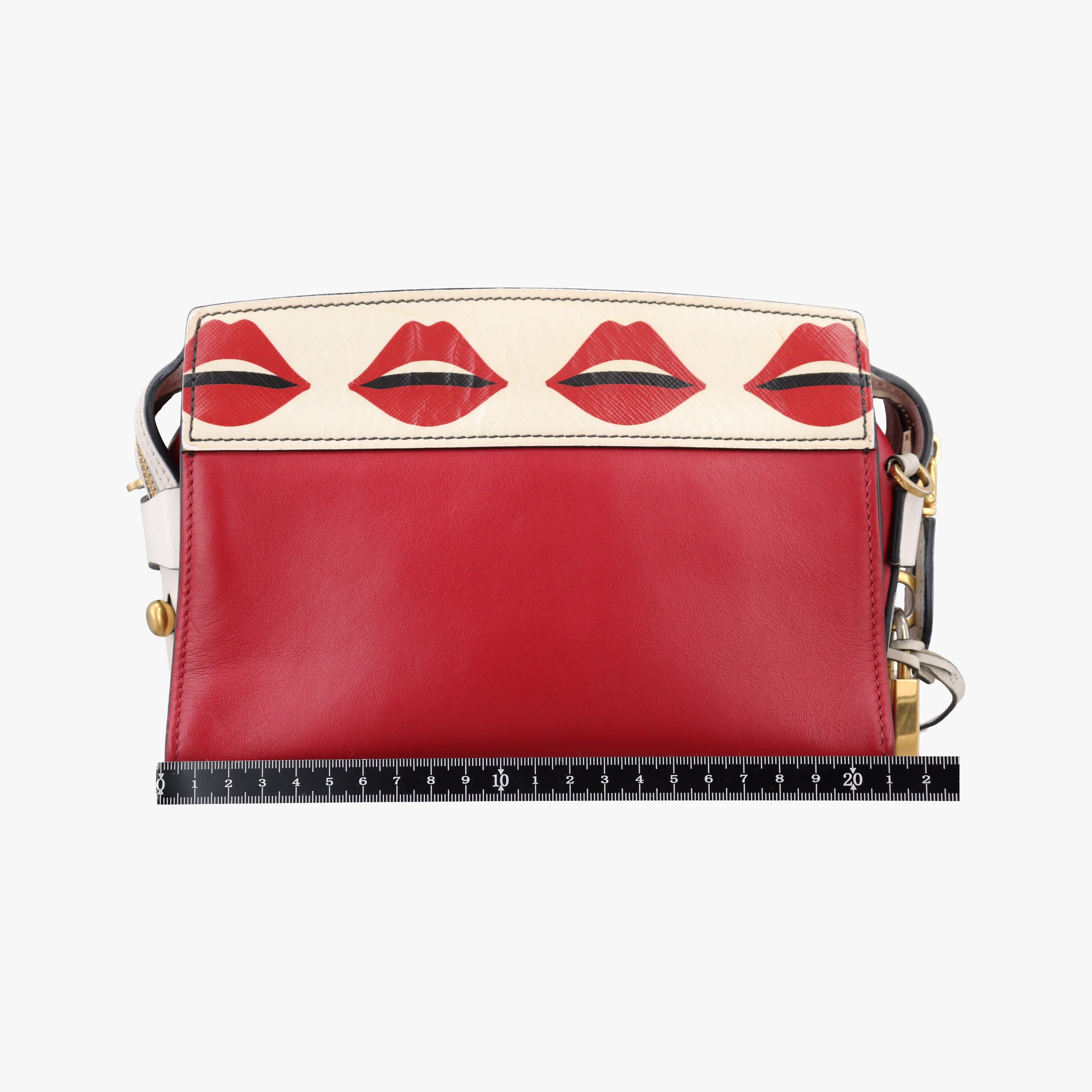 Pre-owned Prada lip print Esplanade Red×white Leather 1BH043 shoulderbag | stylenewstar