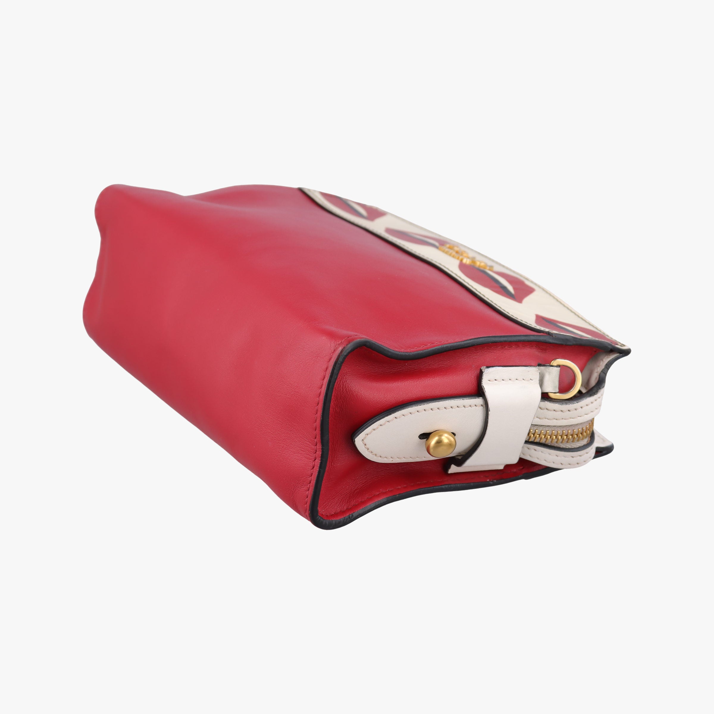 Pre-owned Prada lip print Esplanade Red×white Leather 1BH043 shoulderbag | stylenewstar