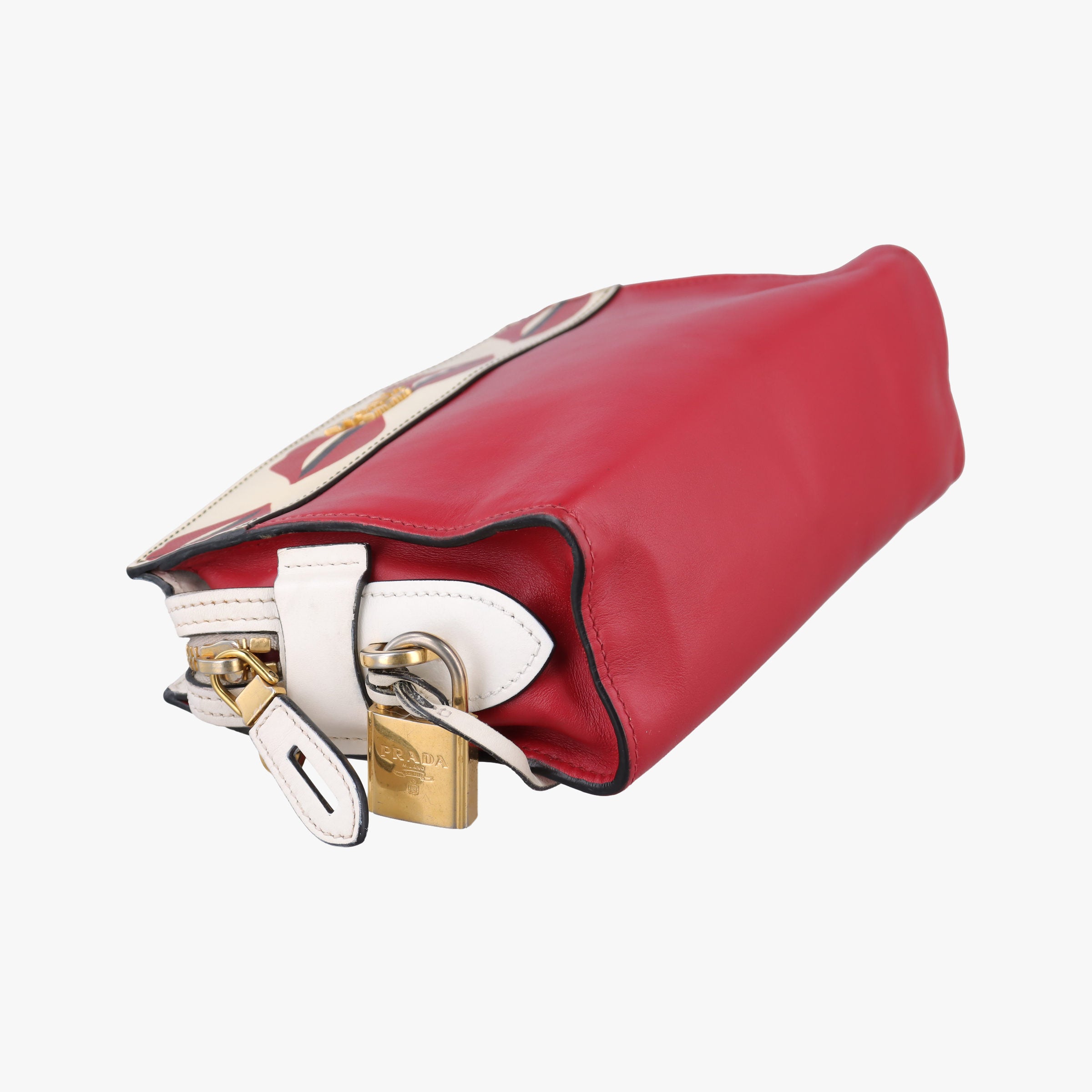 Pre-owned Prada lip print Esplanade Red×white Leather 1BH043 shoulderbag | stylenewstar