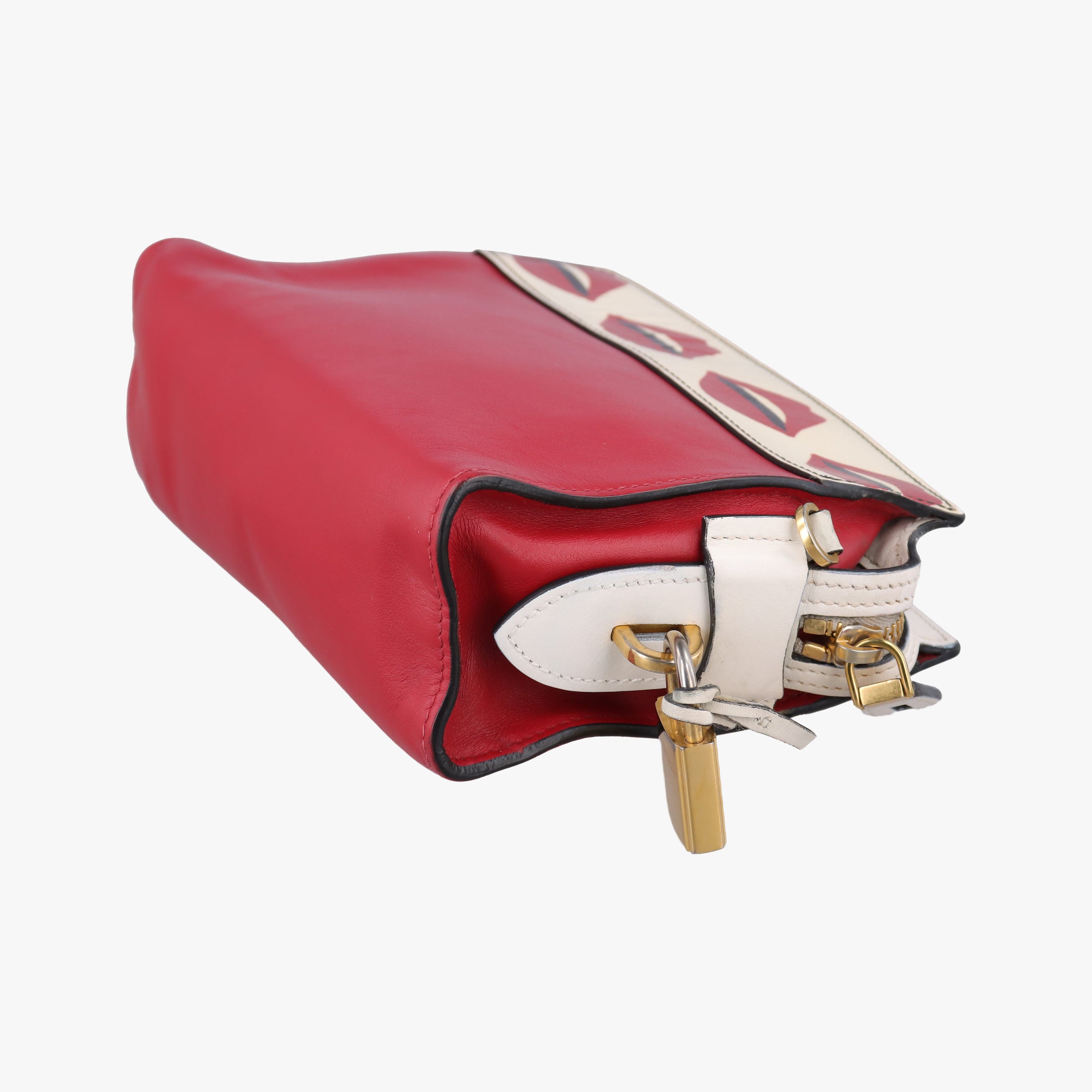 Pre-owned Prada lip print Esplanade Red×white Leather 1BH043 shoulderbag | stylenewstar