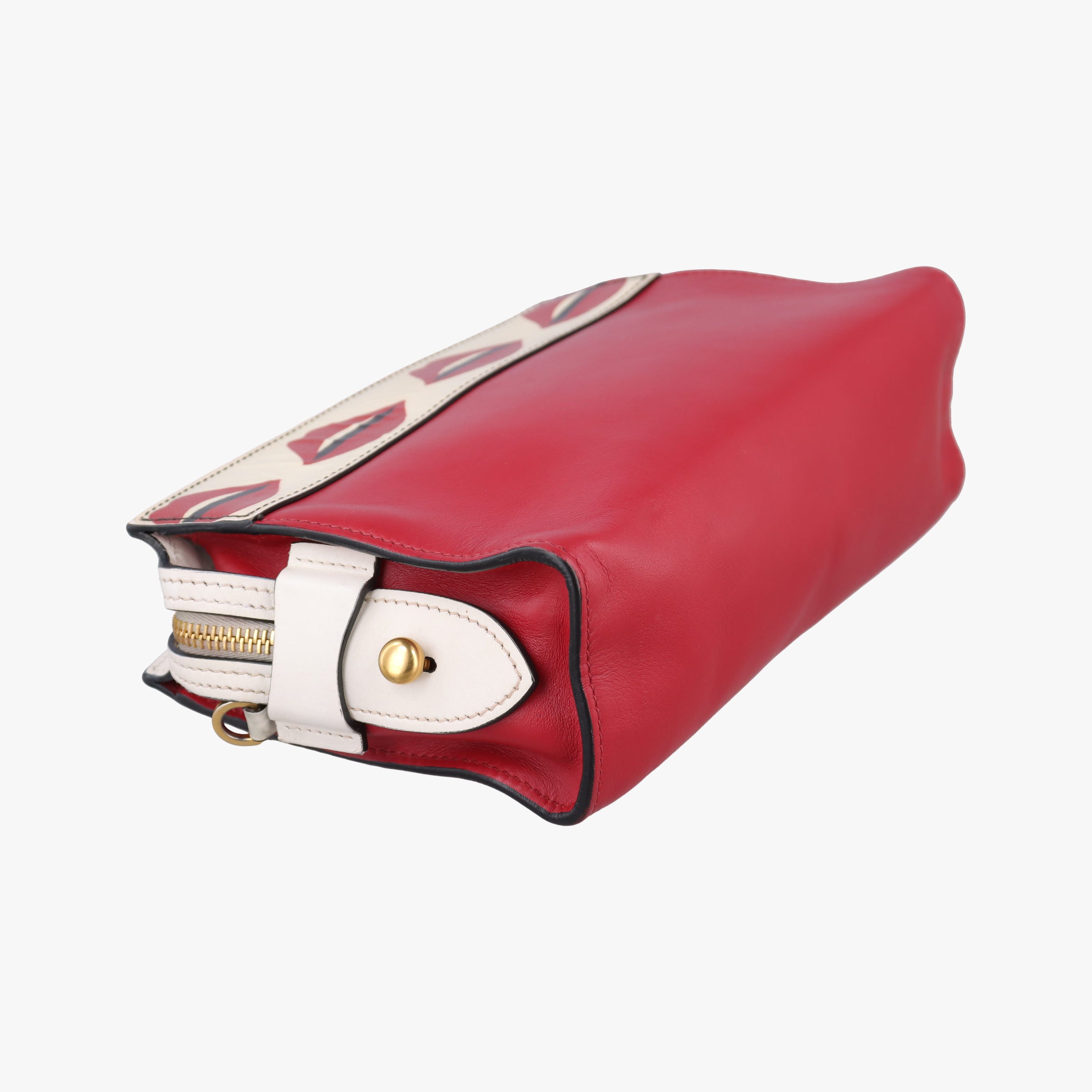 Pre-owned Prada lip print Esplanade Red×white Leather 1BH043 shoulderbag | stylenewstar