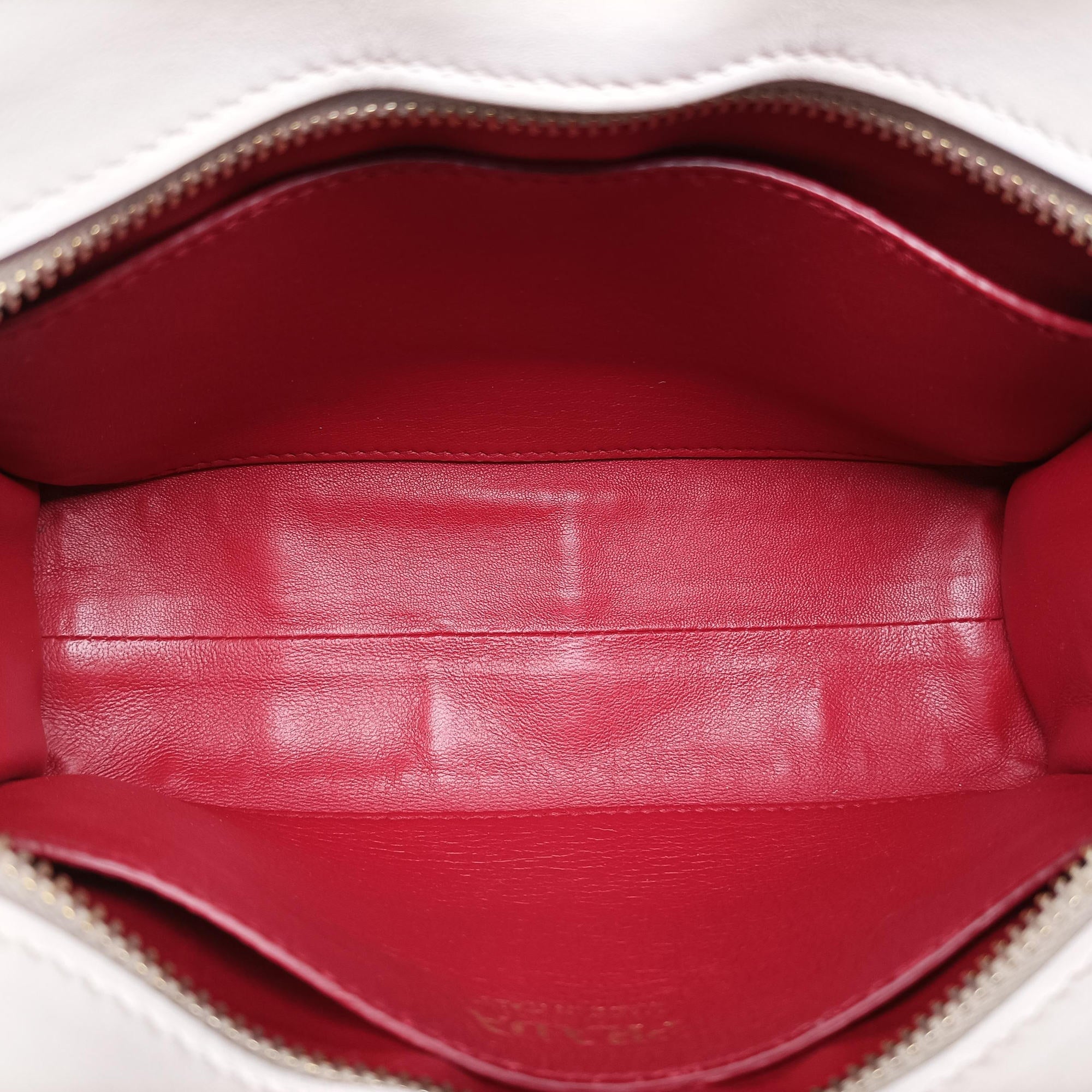 Pre-owned Prada lip print Esplanade Red×white Leather 1BH043 shoulderbag | stylenewstar