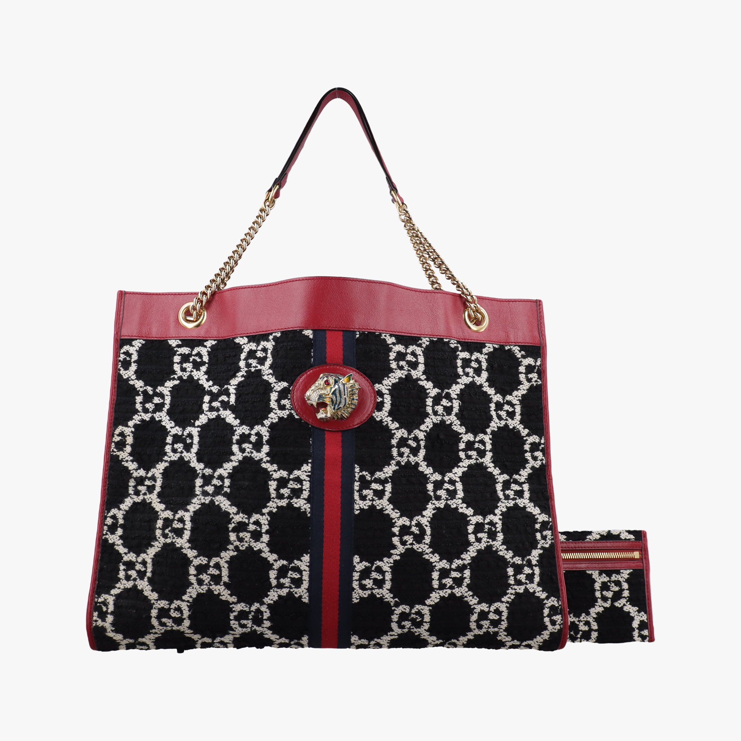 Pre-owned Gucci Rajah Black × Red × Multi Tweed × Leather 537219 shoulderbag | stylenewstar