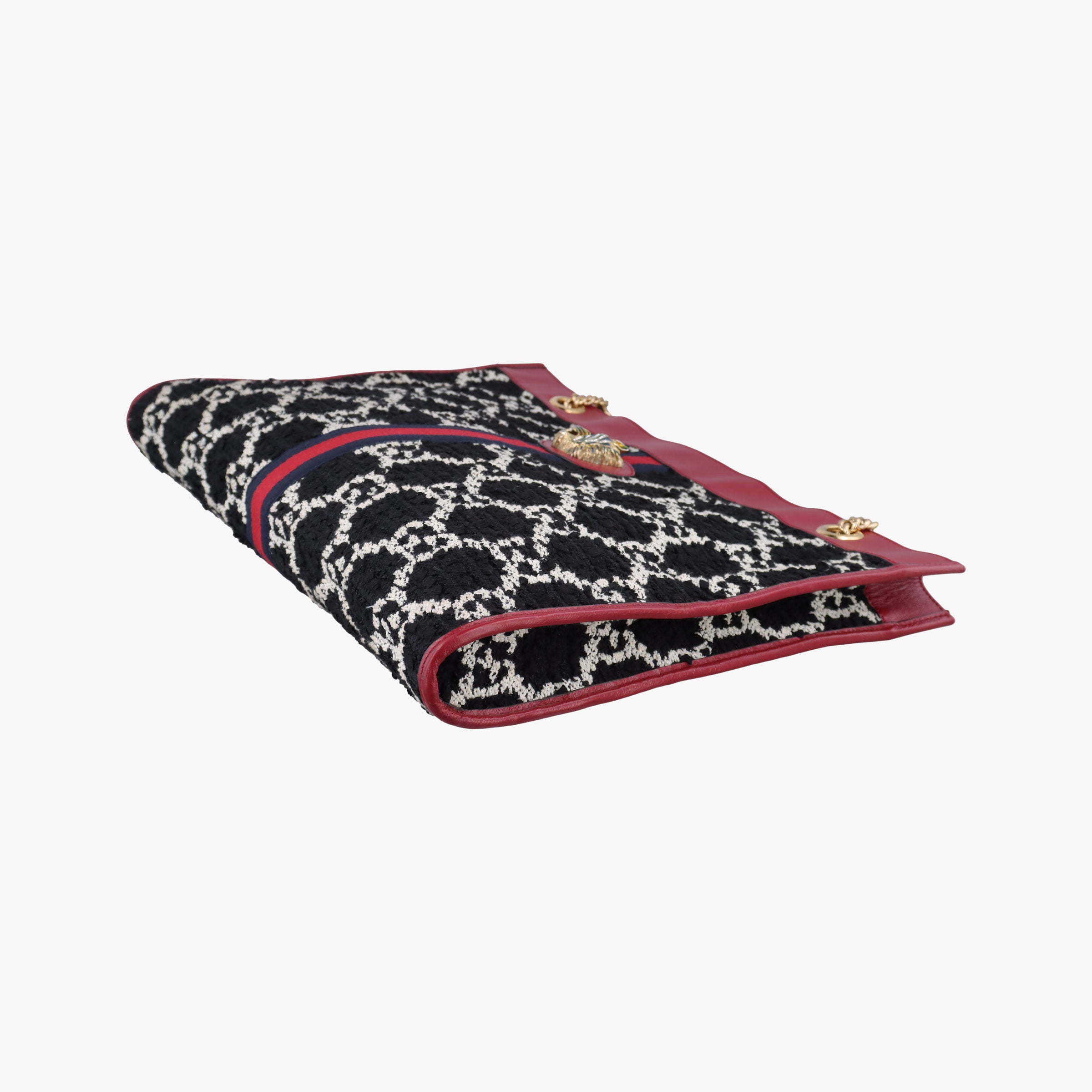 Pre-owned Gucci Rajah Black × Red × Multi Tweed × Leather 537219 shoulderbag | stylenewstar