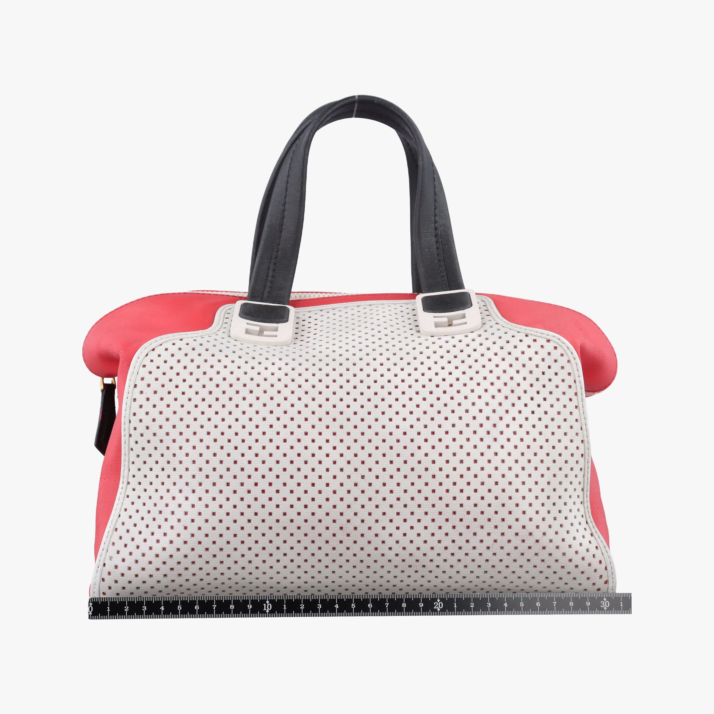 Pre-owned Fendi Chameleon Coral Red×Light Gray×Black  Leather 8BL114 handbag | stylenewstar
