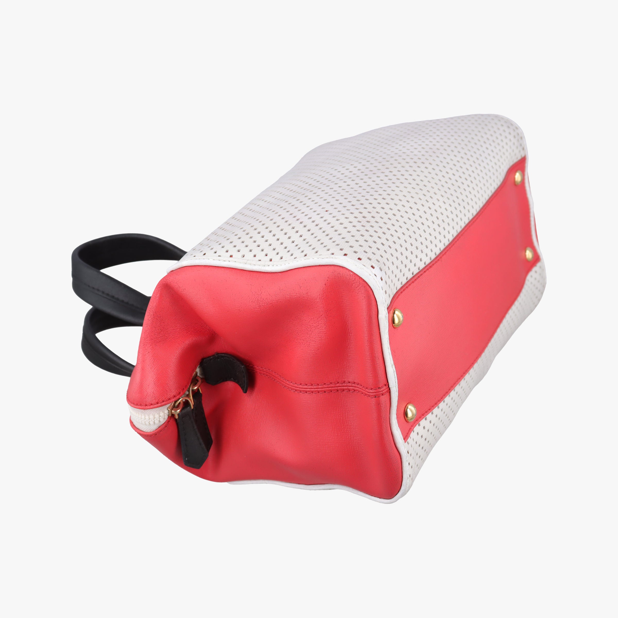 Pre-owned Fendi Chameleon Coral Red×Light Gray×Black  Leather 8BL114 handbag | stylenewstar