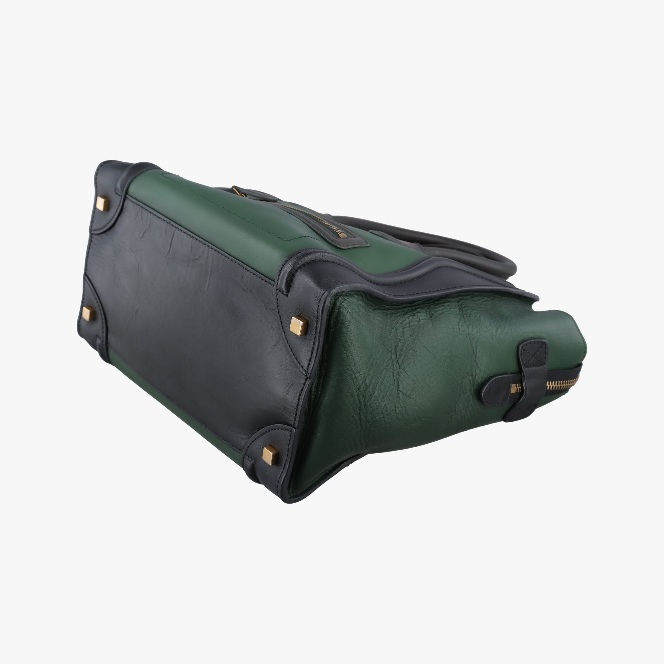 Pre-owned Celine Luggage Mini Shopper Green×black Leather  handbag | stylenewstar
