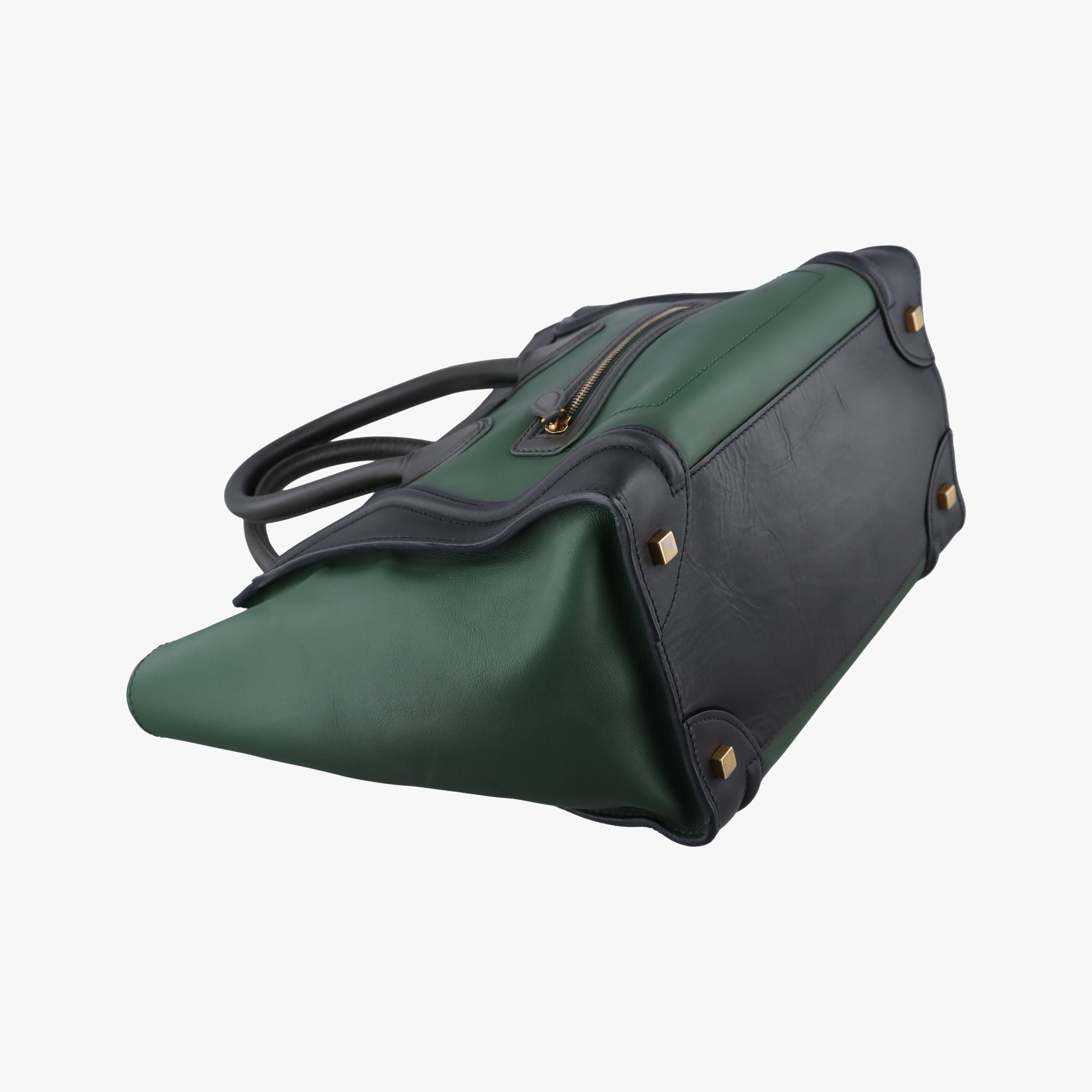 Pre-owned Celine Luggage Mini Shopper Green×black Leather  handbag | stylenewstar