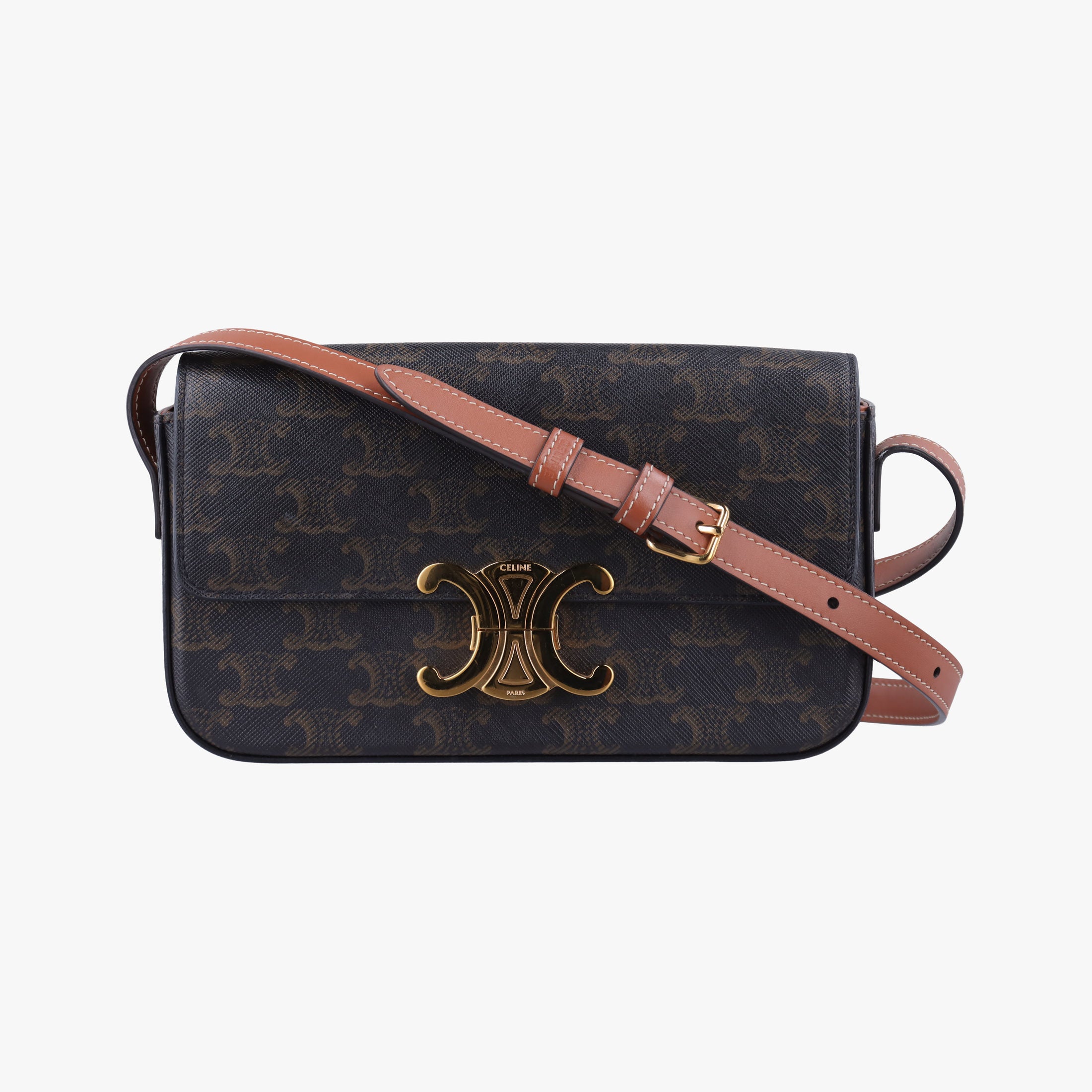 Pre-owned Celine Claude TRIOMPHE Brown PVC coated canvas  shoulderbag | stylenewstar