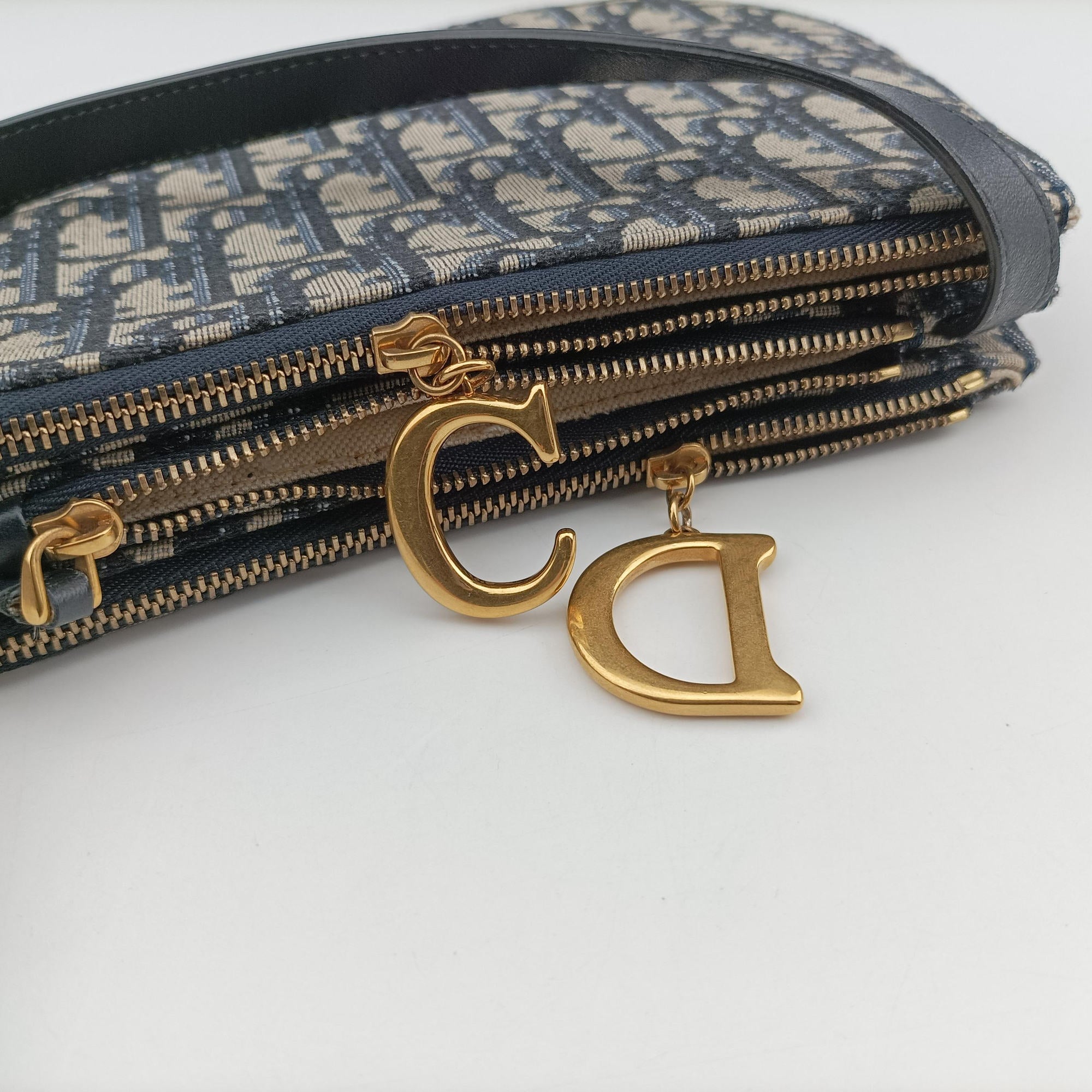 Pre-owned Christian Dior Saddle Navy×gray Jacquard  shoulderbag | stylenewstar
