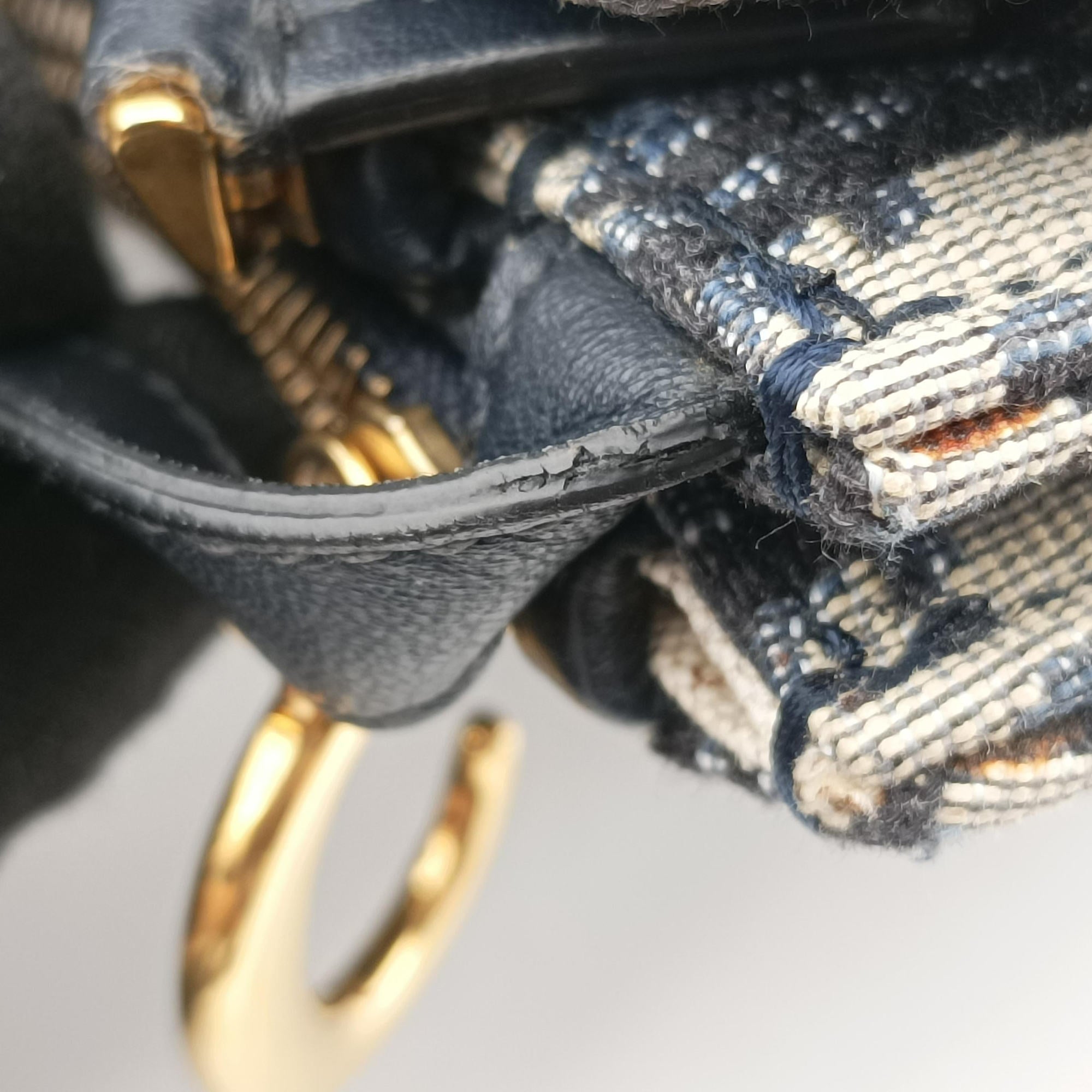 Pre-owned Christian Dior Saddle Navy×gray Jacquard  shoulderbag | stylenewstar