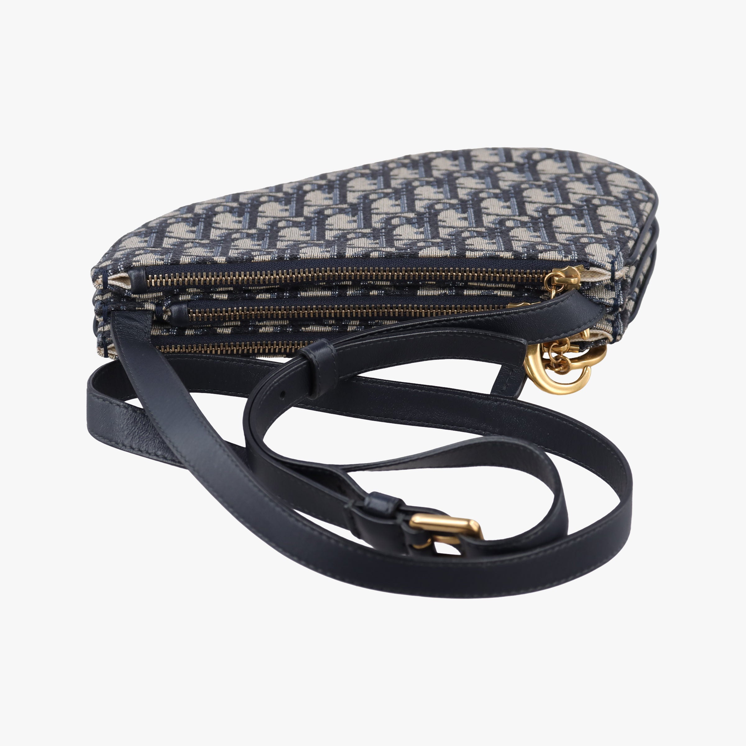 Pre-owned Christian Dior Saddle Navy×gray Jacquard  shoulderbag | stylenewstar