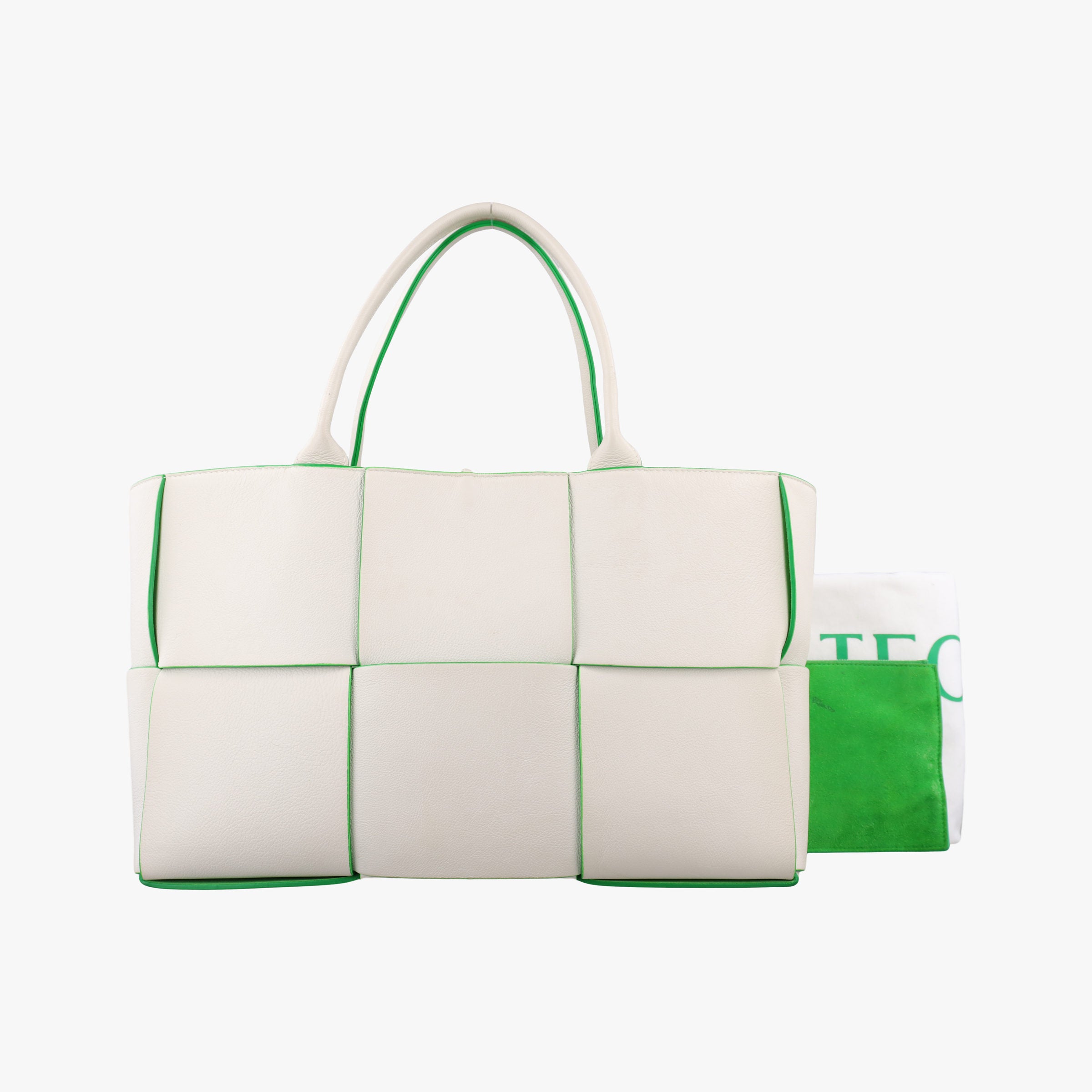 Pre-owned Bottega Veneta THE ARCO Tote White×Green lambskin  handbag | stylenewstar