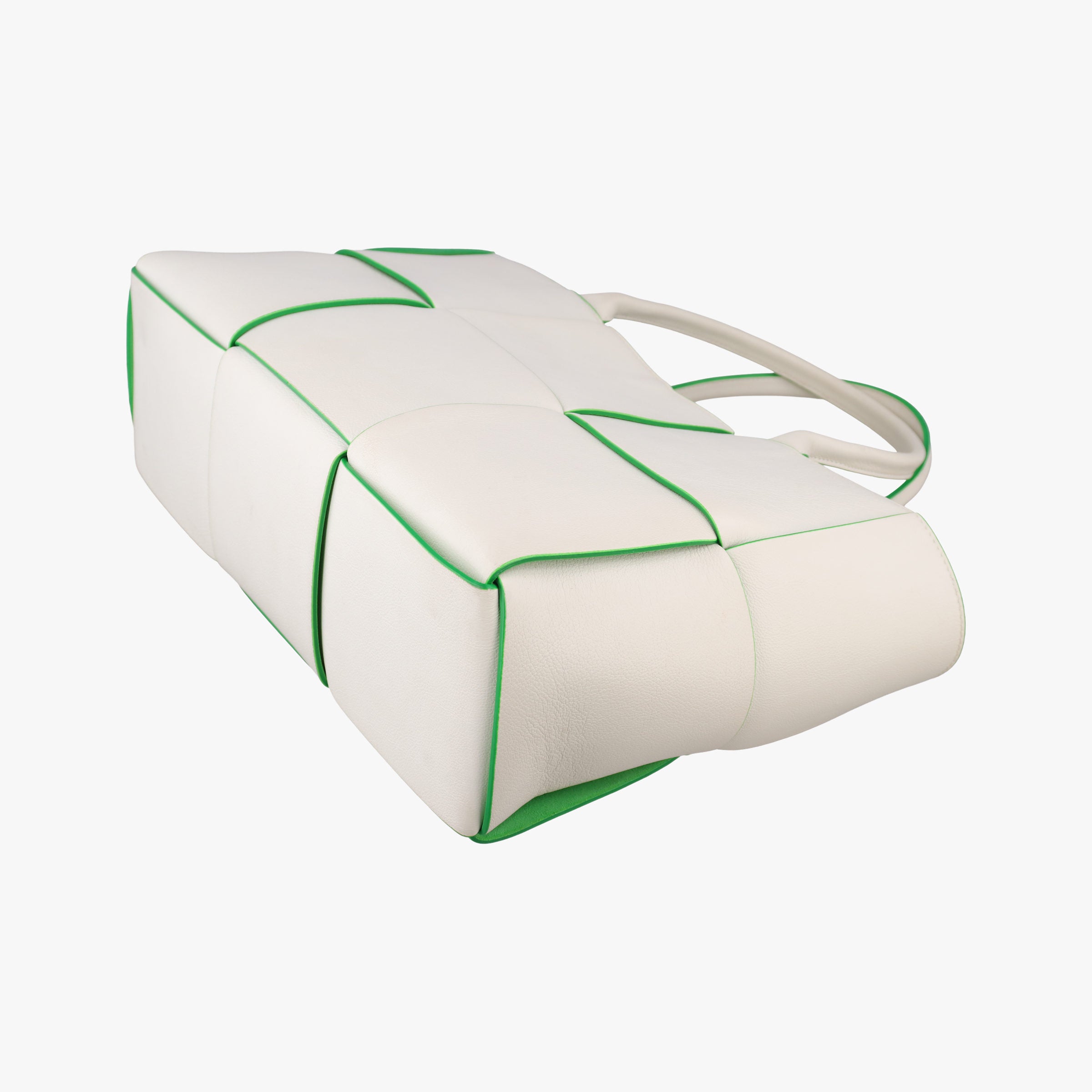 Pre-owned Bottega Veneta THE ARCO Tote White×Green lambskin  handbag | stylenewstar