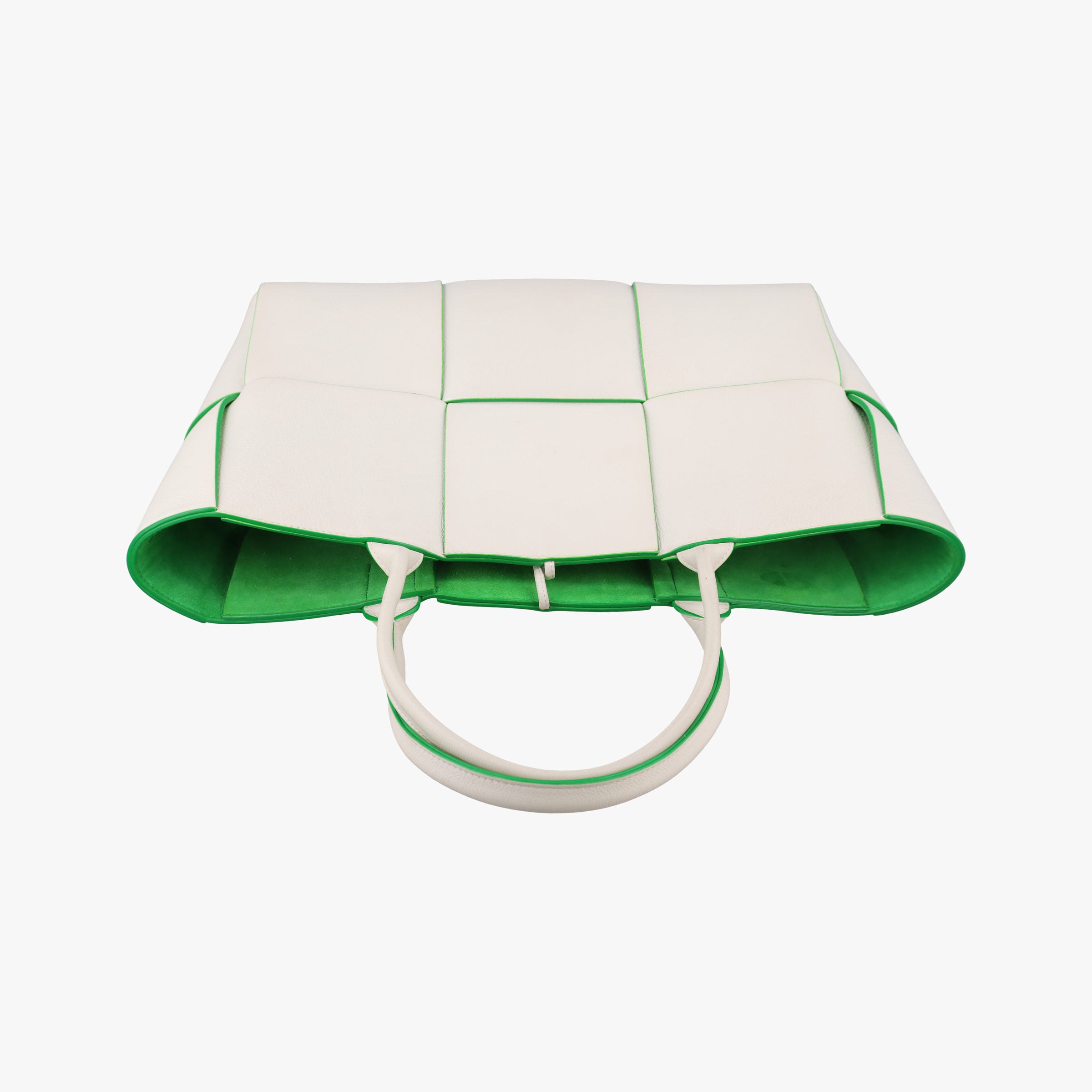 Pre-owned Bottega Veneta THE ARCO Tote White×Green lambskin  handbag | stylenewstar