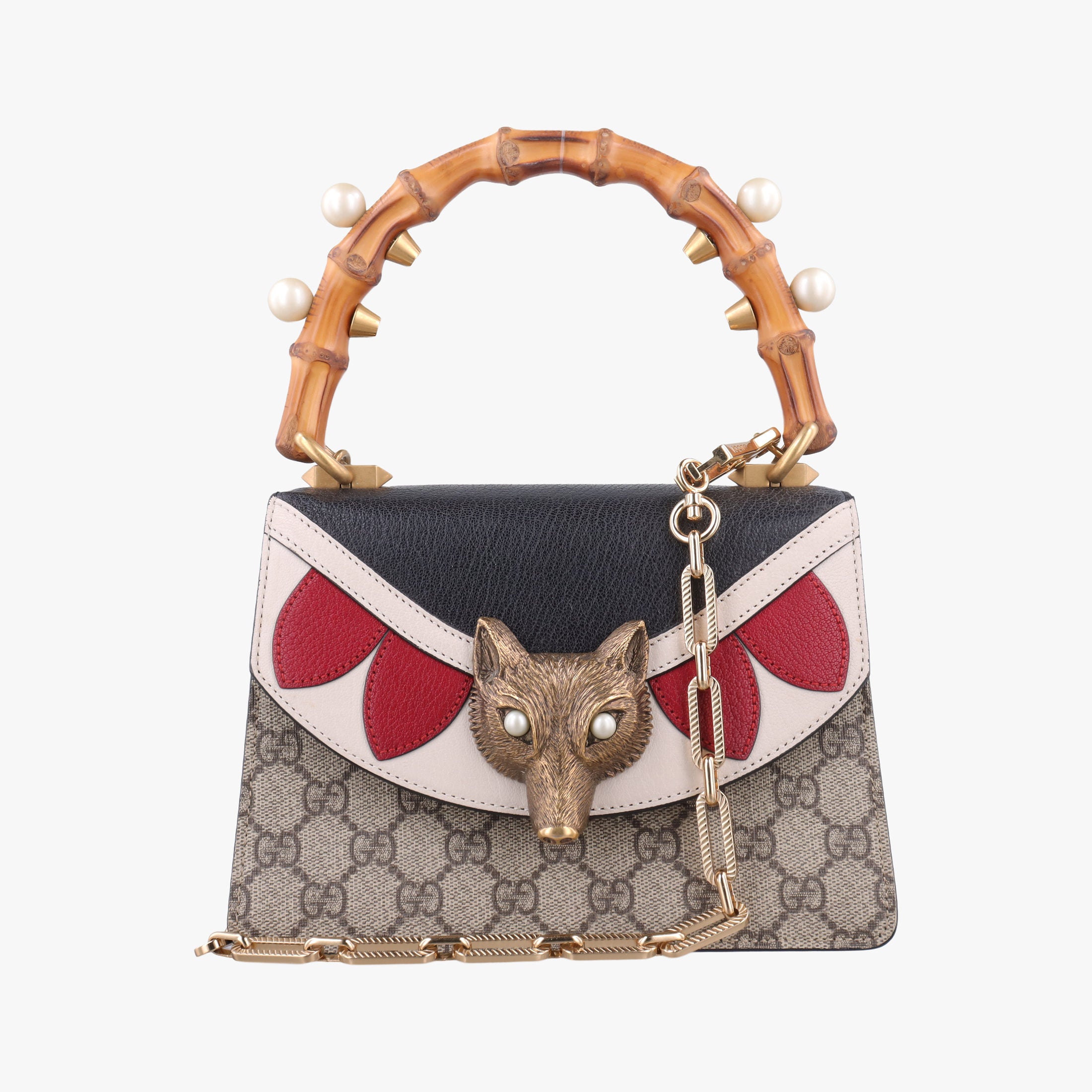 Pre-owned Gucci Mini Fox Brooch Bamboo Beige×Multicolour PVC coated canvas×Leather 466428 shoulderbag | stylenewstar