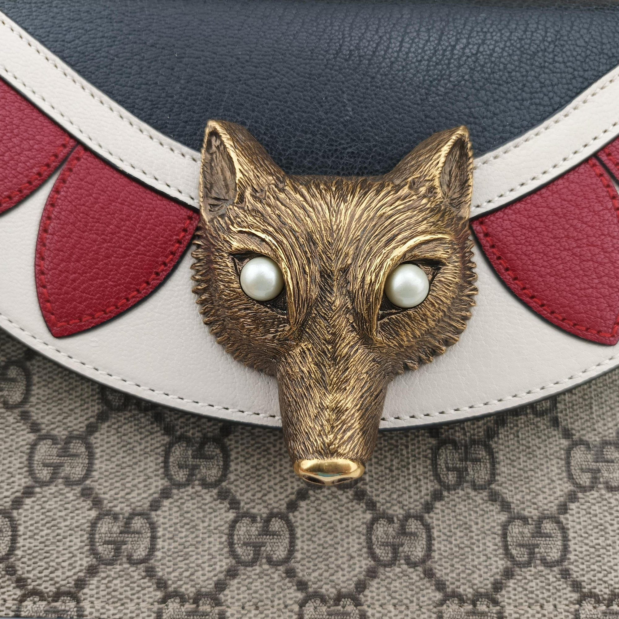 Pre-owned Gucci Mini Fox Brooch Bamboo Beige×Multicolour PVC coated canvas×Leather 466428 shoulderbag | stylenewstar