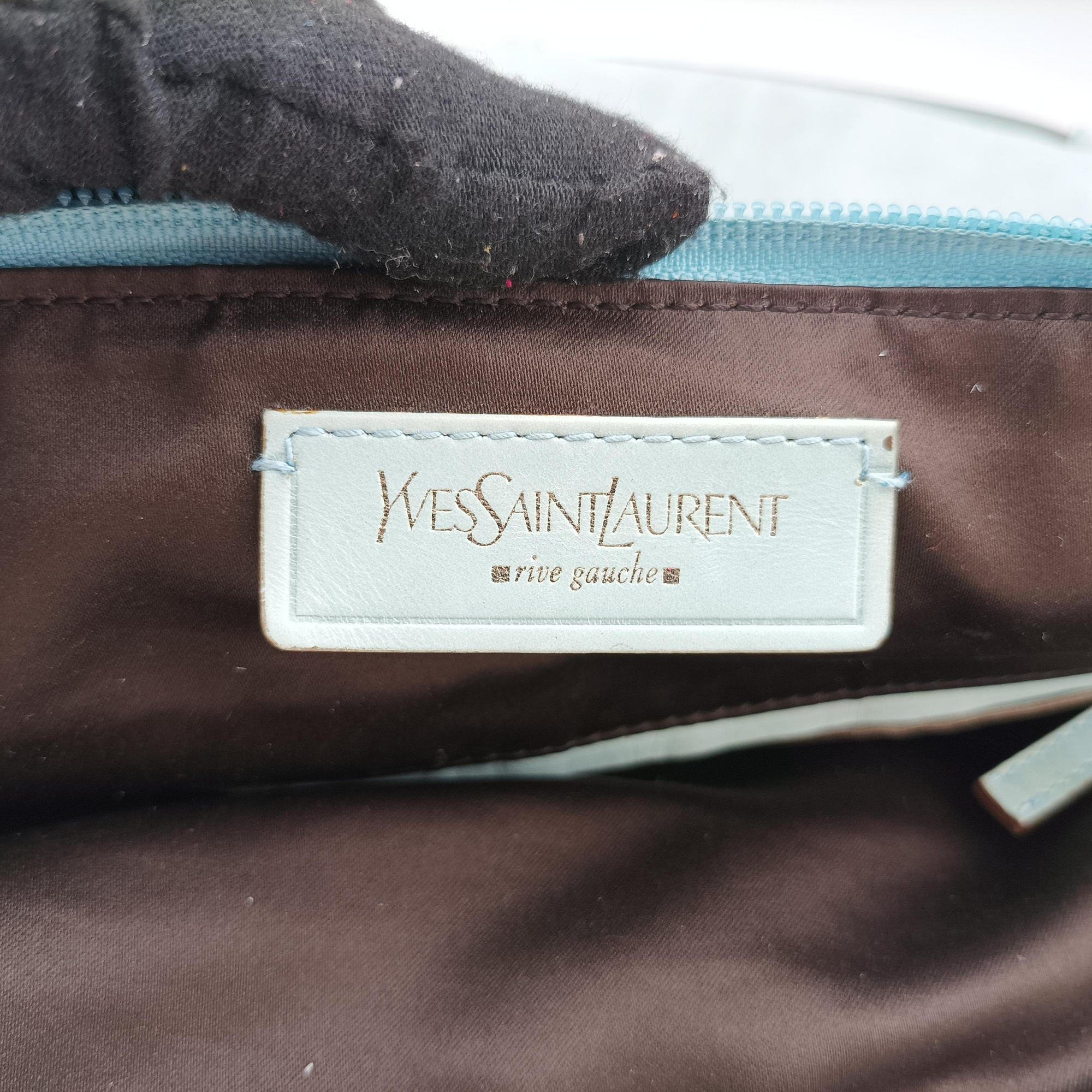 Pre-owned Yves Saint Laurent Rive Gauche Mombasa Light Blue Suede 205118 shoulderbag | stylenewstar