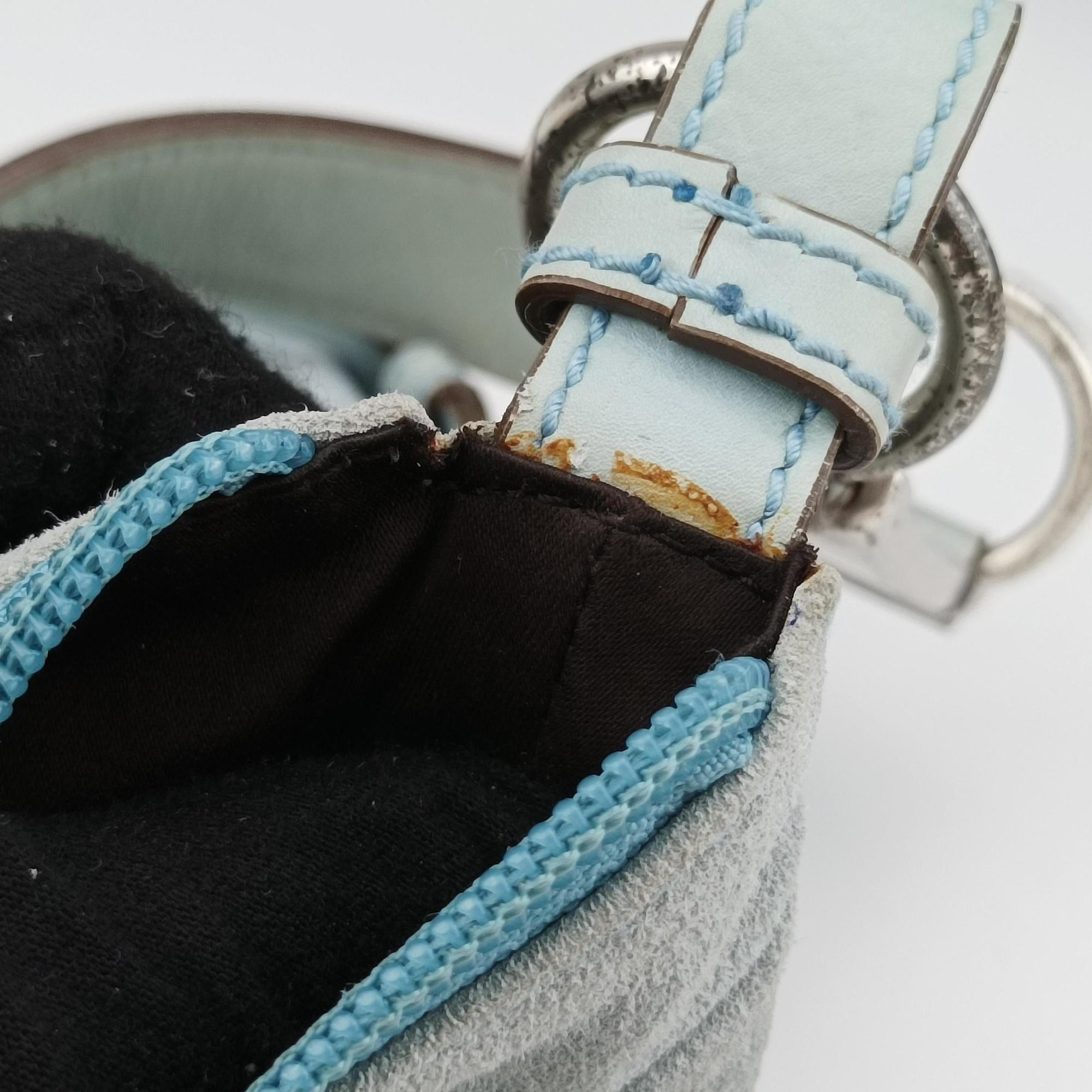Pre-owned Yves Saint Laurent Rive Gauche Mombasa Light Blue Suede 205118 shoulderbag | stylenewstar