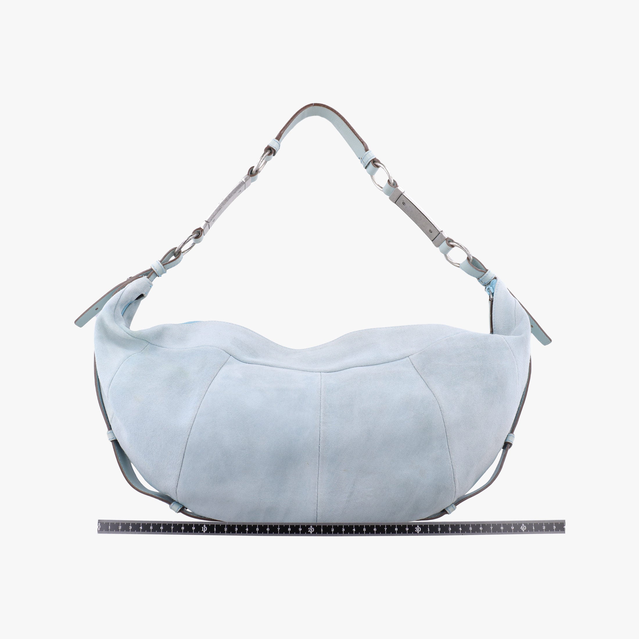 Pre-owned Yves Saint Laurent Rive Gauche Mombasa Light Blue Suede 205118 shoulderbag | stylenewstar