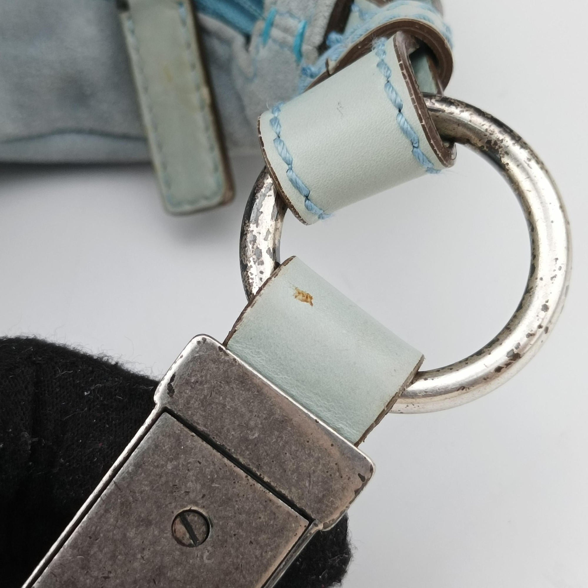 Pre-owned Yves Saint Laurent Rive Gauche Mombasa Light Blue Suede 205118 shoulderbag | stylenewstar