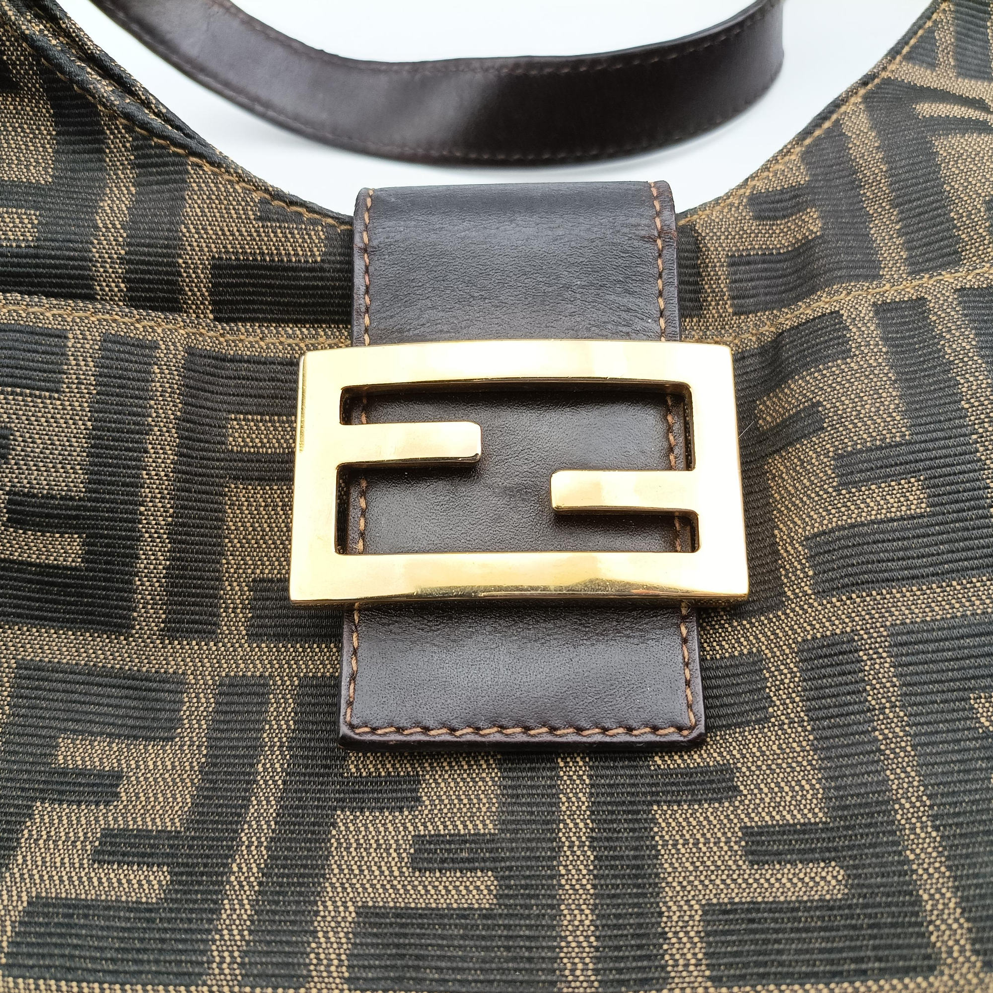 Pre-owned Fendi Zucca Brown canvas x Leather 8BR631 handbag | stylenewstar