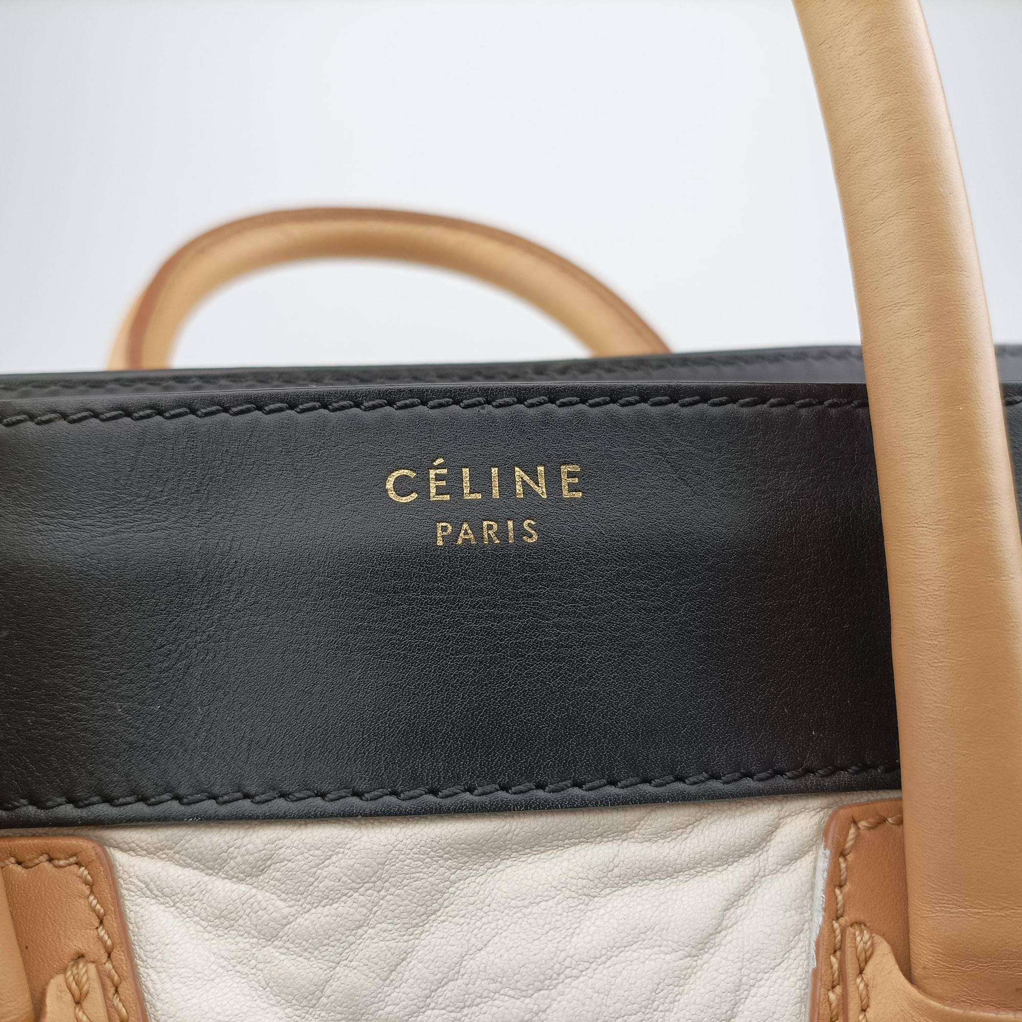 Pre-owned Celine Luggage Mini Shopper Beige×white×black Leather  handbag | stylenewstar
