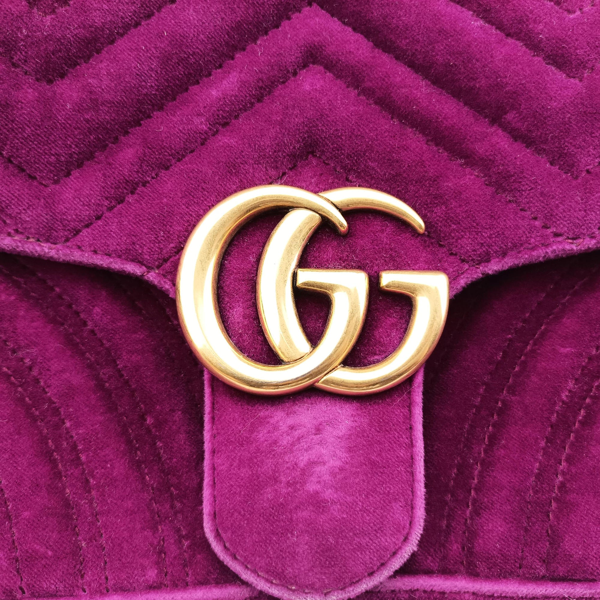 Pre-owned Gucci GG Marmont Purple velour 448497 shoulderbag | stylenewstar