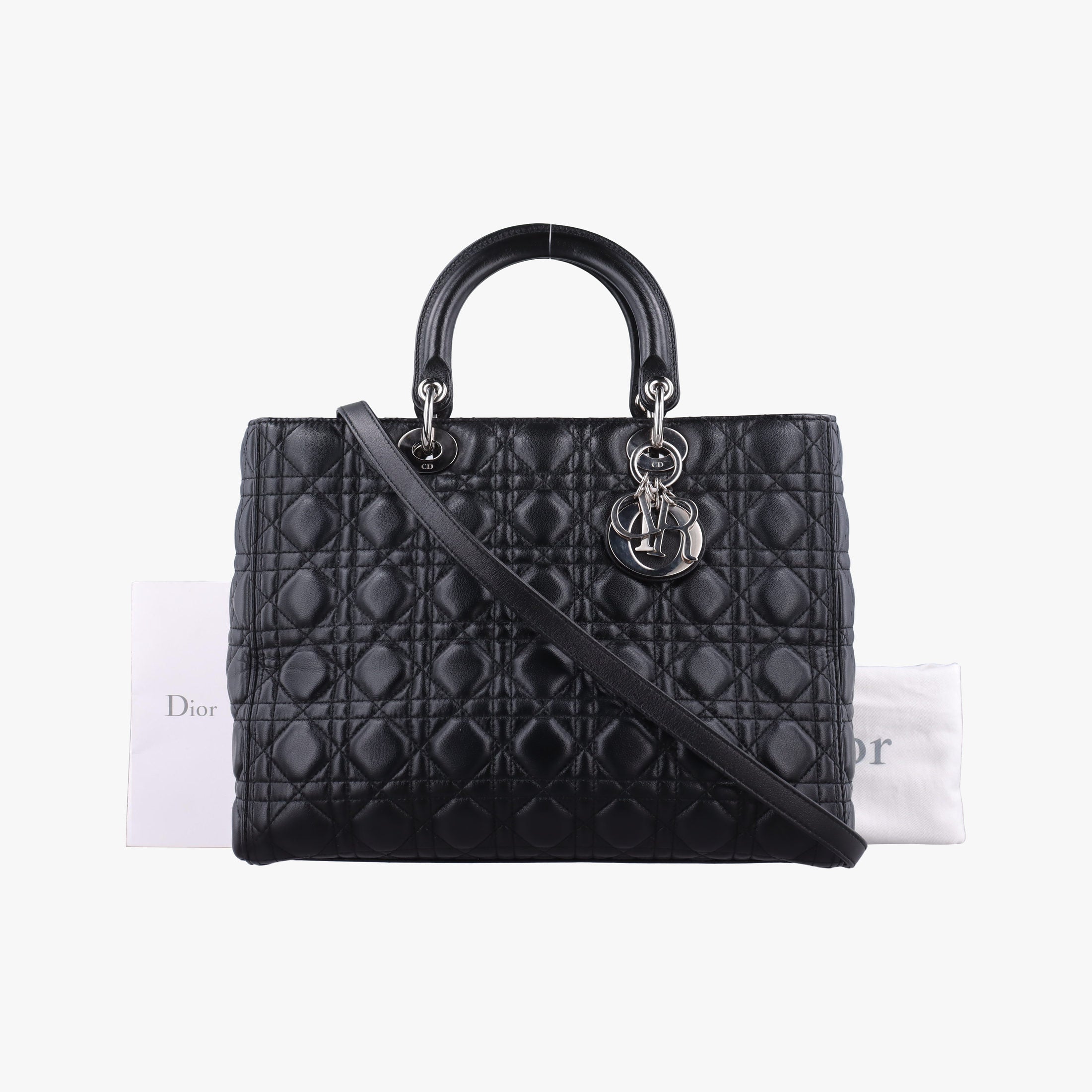 Pre-owned Christian Dior Lady Dior Black lambskin  shoulderbag | stylenewstar