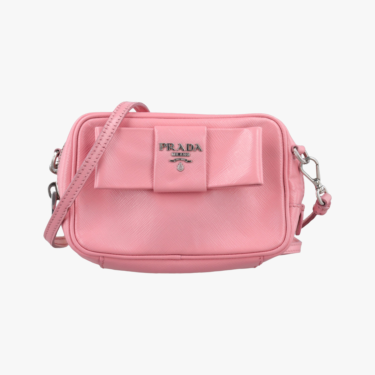 Pre-owned Prada Ribbon Camera Pink Saffiano leather 1N1674 shoulderbag | stylenewstar