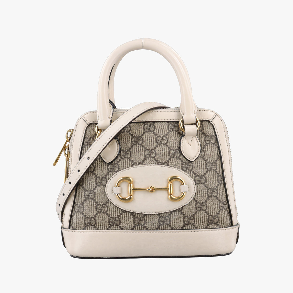 Secondhand Gucci KEN SCOTT Horsebit 1955 beige×white PVC coated canvas×leather 640716 shoulderbag | stylenewstar