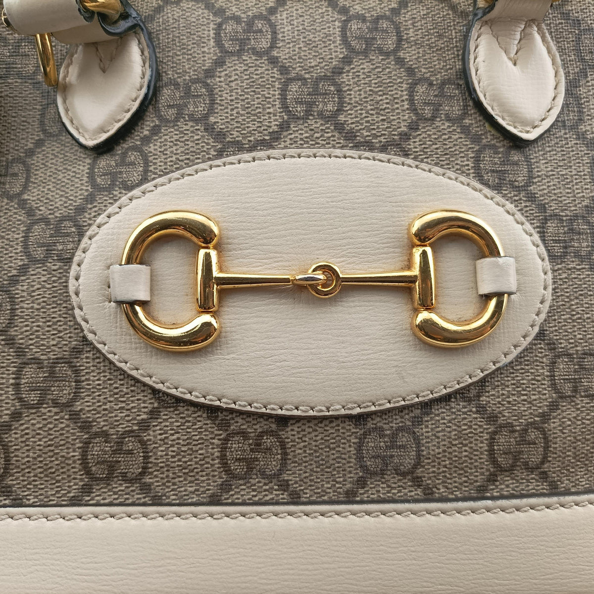 Secondhand Gucci KEN SCOTT Horsebit 1955 beige×white PVC coated canvas×leather 640716 shoulderbag | stylenewstar