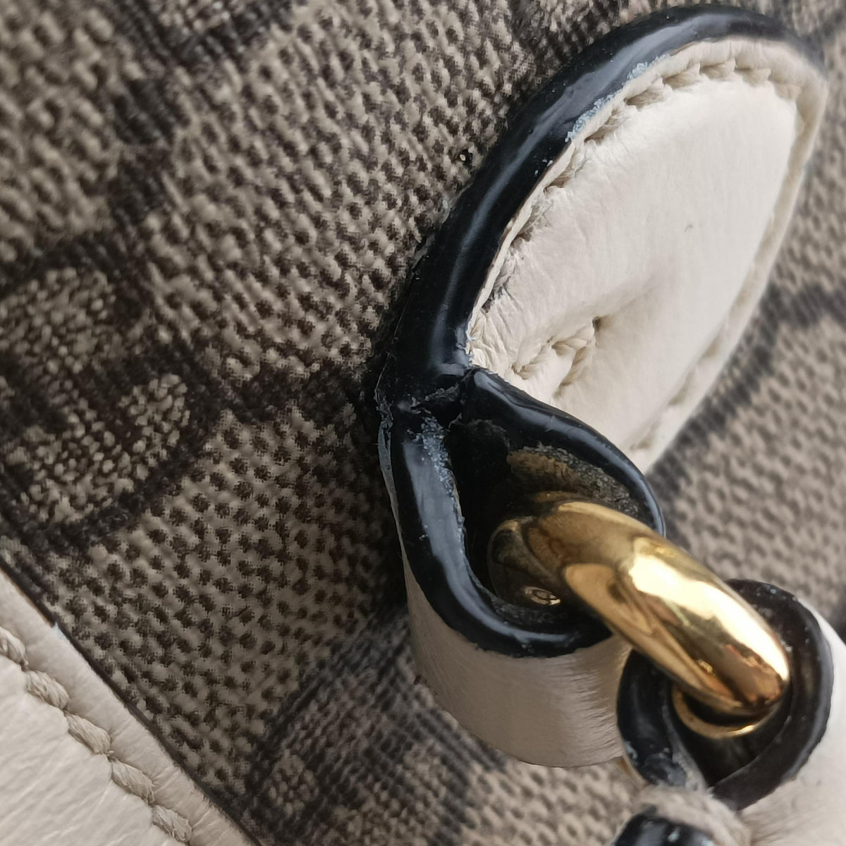 Secondhand Gucci KEN SCOTT Horsebit 1955 beige×white PVC coated canvas×leather 640716 shoulderbag | stylenewstar