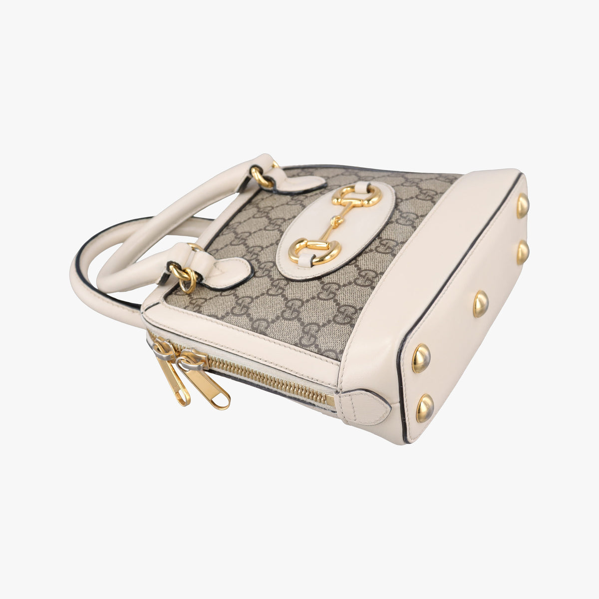 Secondhand Gucci KEN SCOTT Horsebit 1955 beige×white PVC coated canvas×leather 640716 shoulderbag | stylenewstar
