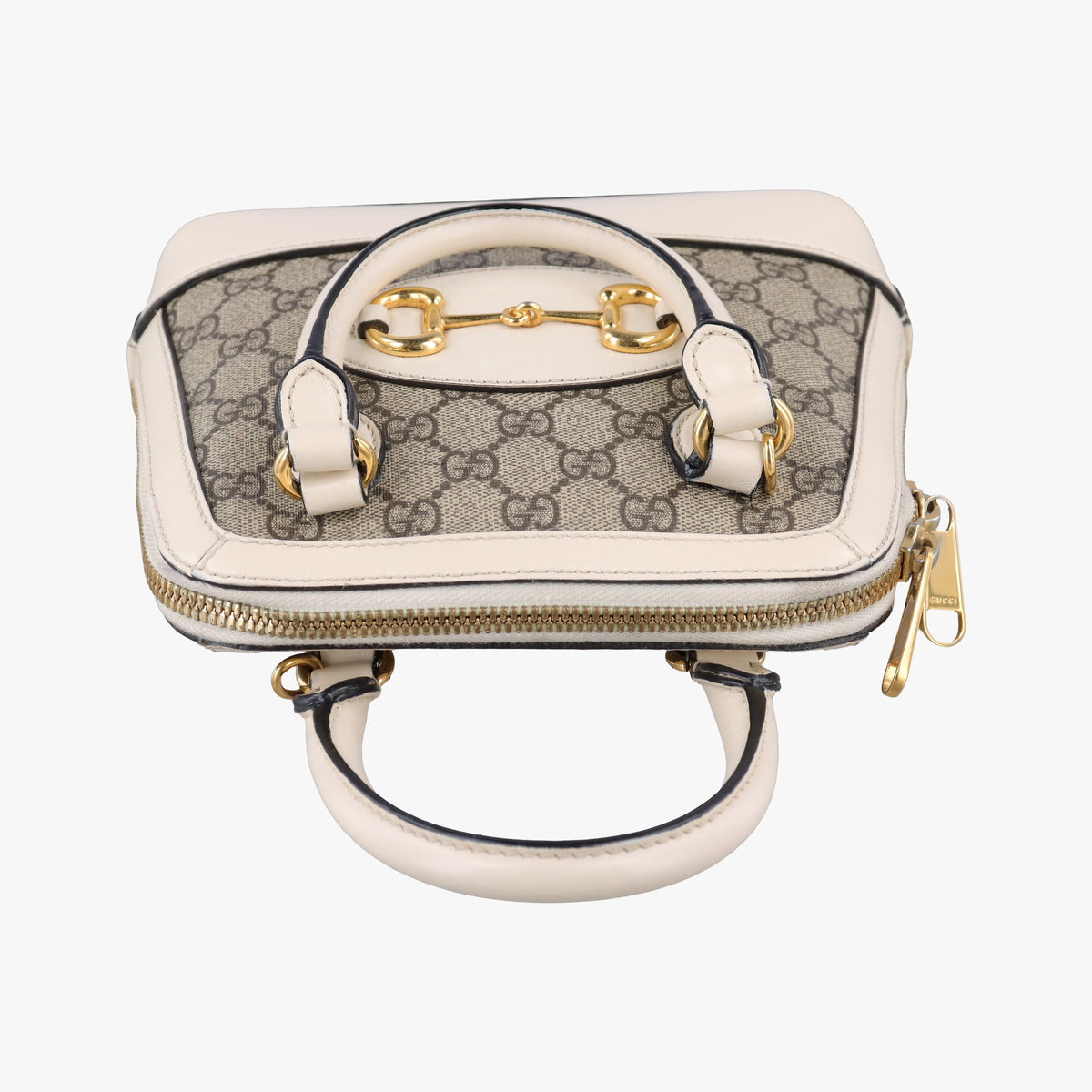 Secondhand Gucci KEN SCOTT Horsebit 1955 beige×white PVC coated canvas×leather 640716 shoulderbag | stylenewstar