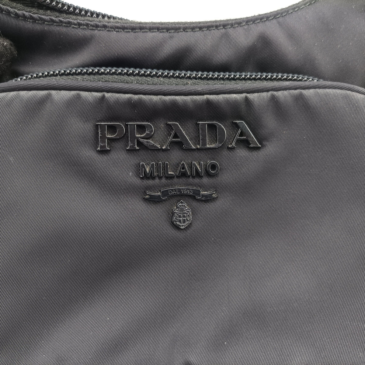 Pre-owned Prada Tonal Logo Hobo Black Nylon  shoulderbag | stylenewstar