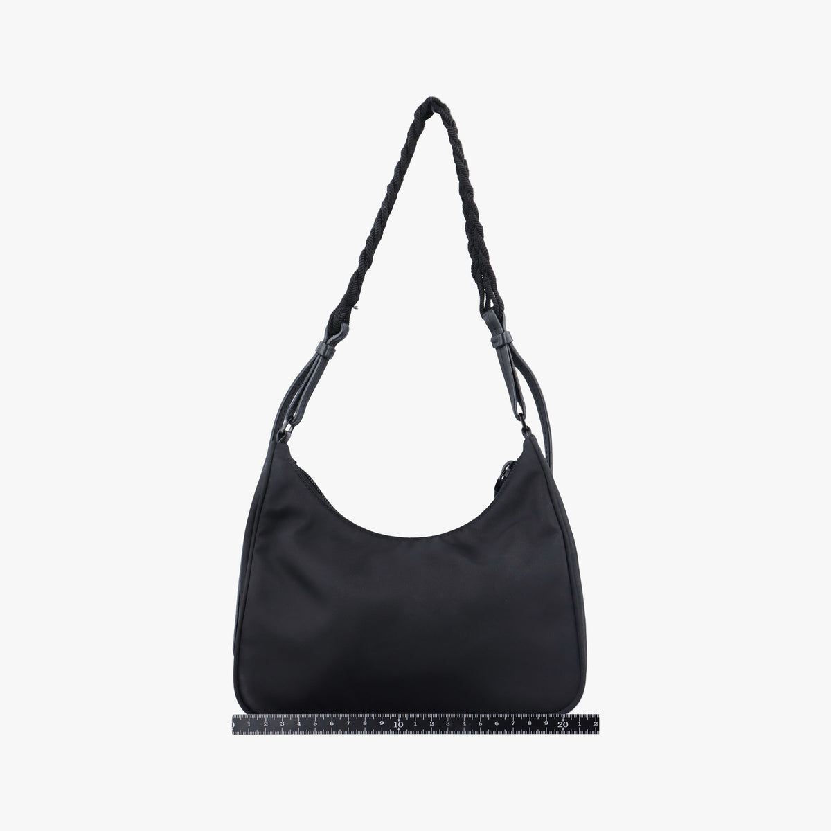 Pre-owned Prada Tonal Logo Hobo Black Nylon  shoulderbag | stylenewstar