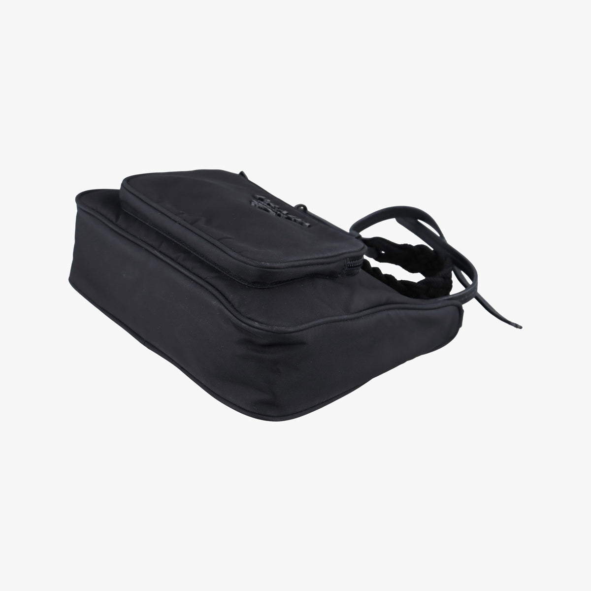 Pre-owned Prada Tonal Logo Hobo Black Nylon  shoulderbag | stylenewstar