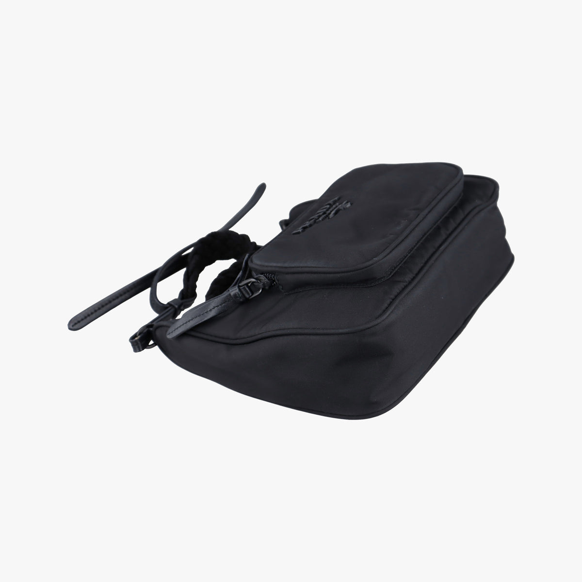 Pre-owned Prada Tonal Logo Hobo Black Nylon  shoulderbag | stylenewstar