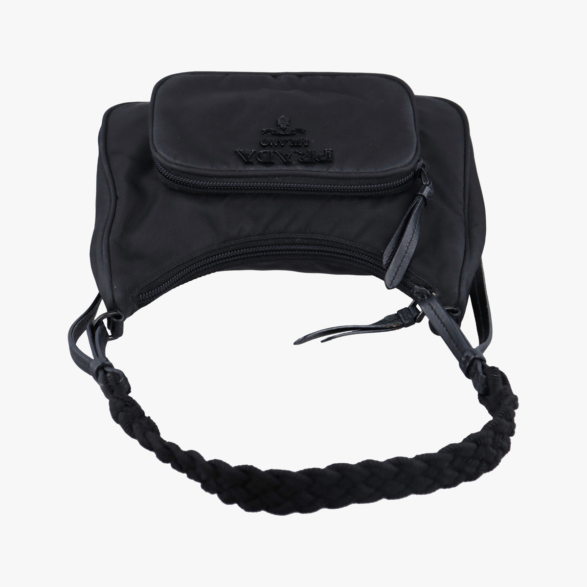 Pre-owned Prada Tonal Logo Hobo Black Nylon  shoulderbag | stylenewstar