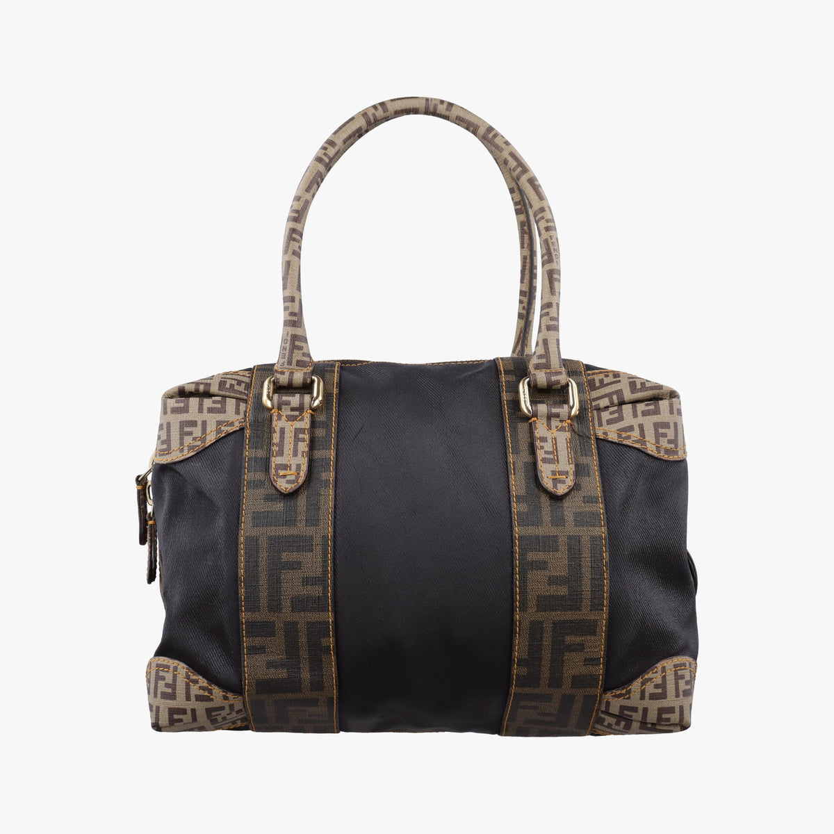 Pre-owned Fendi Zucca Zucchino Mixed Balck x Brown PVC coated canvas 8BL095 handbag | stylenewstar