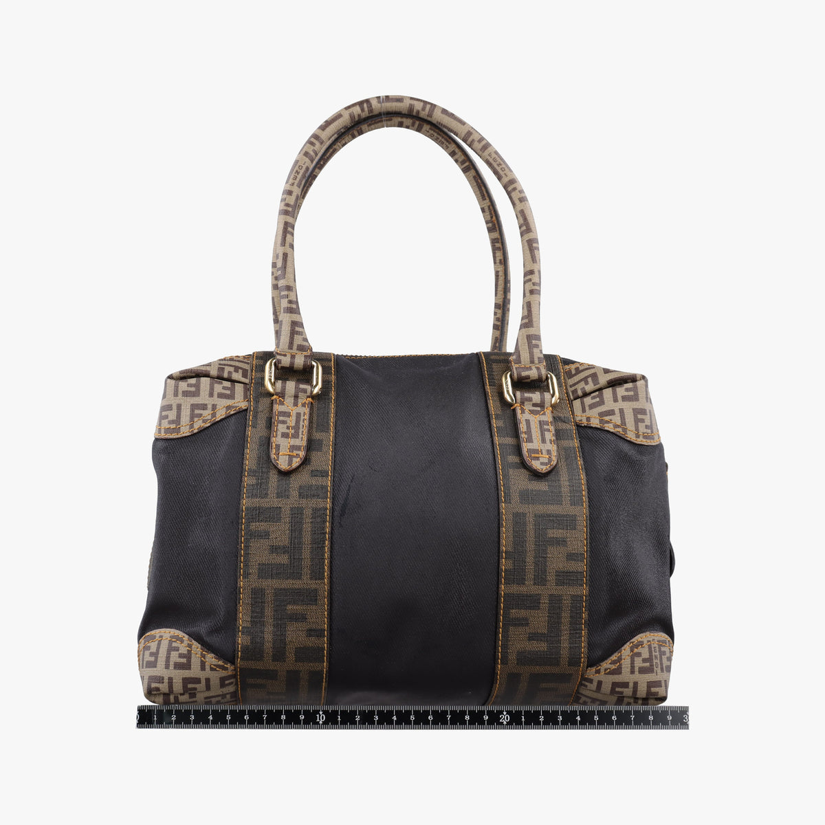 Pre-owned Fendi Zucca Zucchino Mixed Balck x Brown PVC coated canvas 8BL095 handbag | stylenewstar
