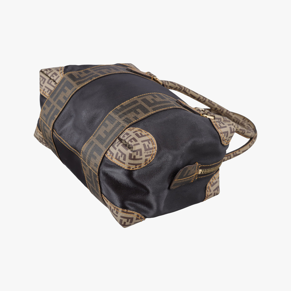 Pre-owned Fendi Zucca Zucchino Mixed Balck x Brown PVC coated canvas 8BL095 handbag | stylenewstar