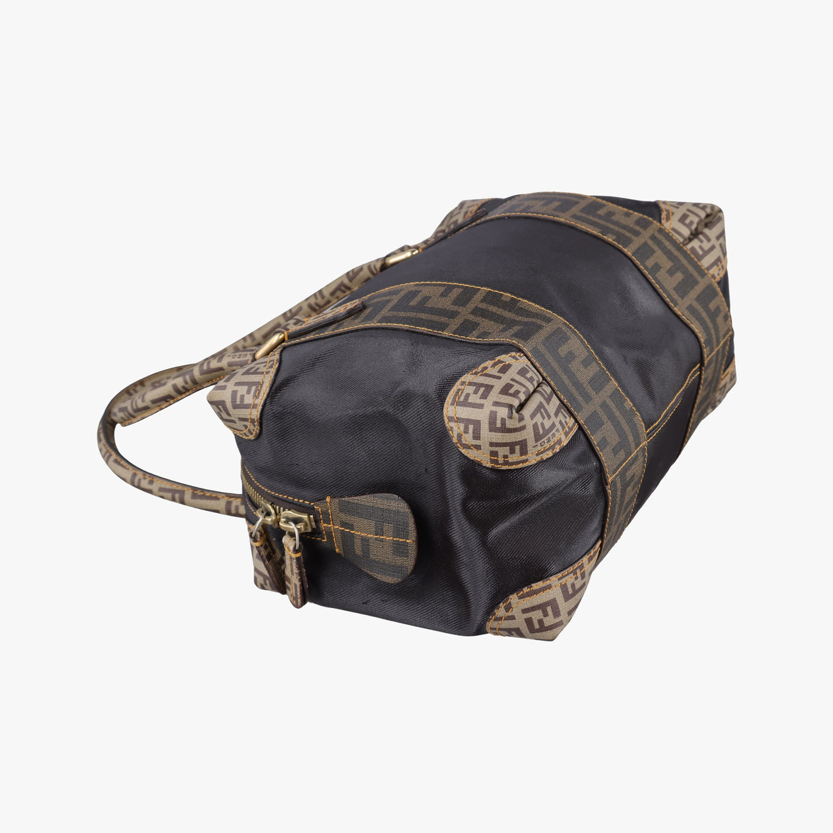 Pre-owned Fendi Zucca Zucchino Mixed Balck x Brown PVC coated canvas 8BL095 handbag | stylenewstar