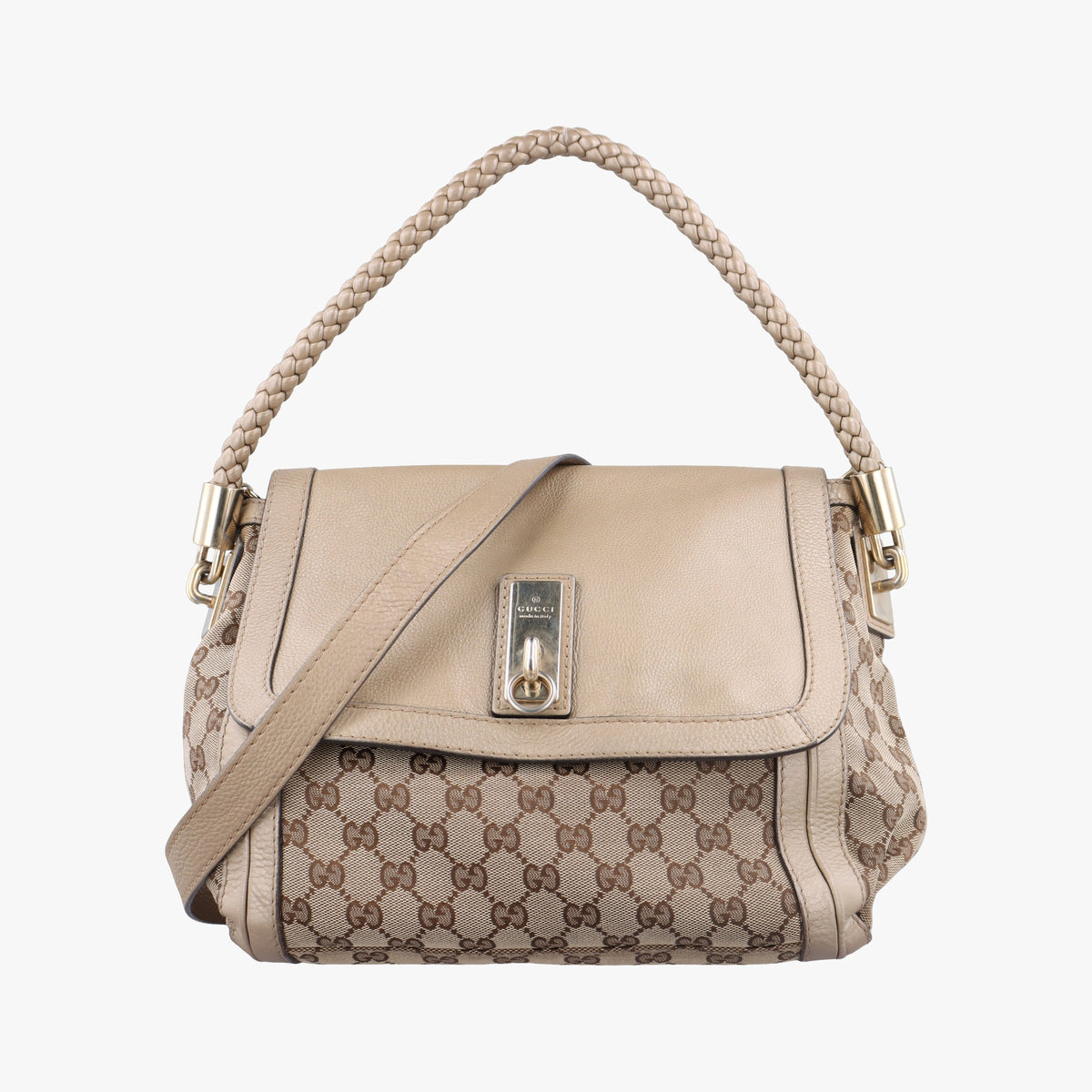 Pre-owned Gucci Bella Beige×Gold canvas×leather 282301 shoulderbag | stylenewstar