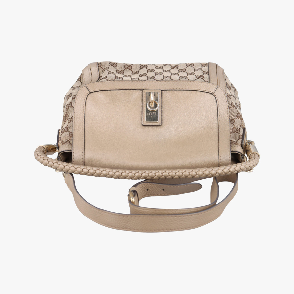 Pre-owned Gucci Bella Beige×Gold canvas×leather 282301 shoulderbag | stylenewstar