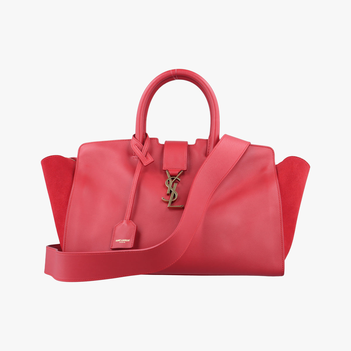 Pre-owned Yves Saint Laurent Downtown Cabas Red Leather x Suede 436832 shoulderbag | stylenewstar
