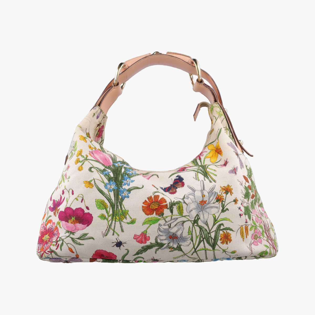 Pre-owned Gucci horsebit hobo flora White×Multicolor canvas×leather 115867 shoulderbag | stylenewstar