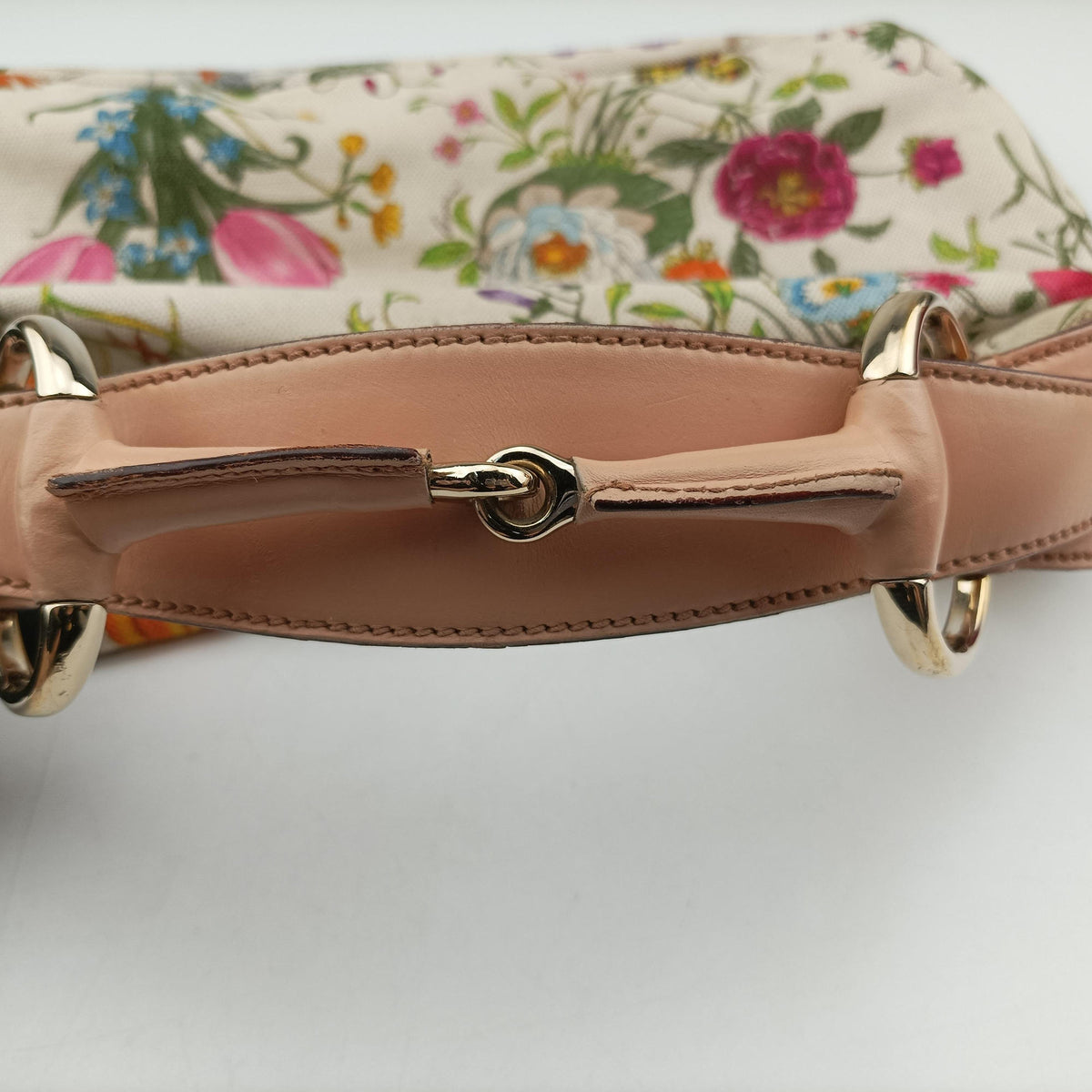 Pre-owned Gucci horsebit hobo flora White×Multicolor canvas×leather 115867 shoulderbag | stylenewstar
