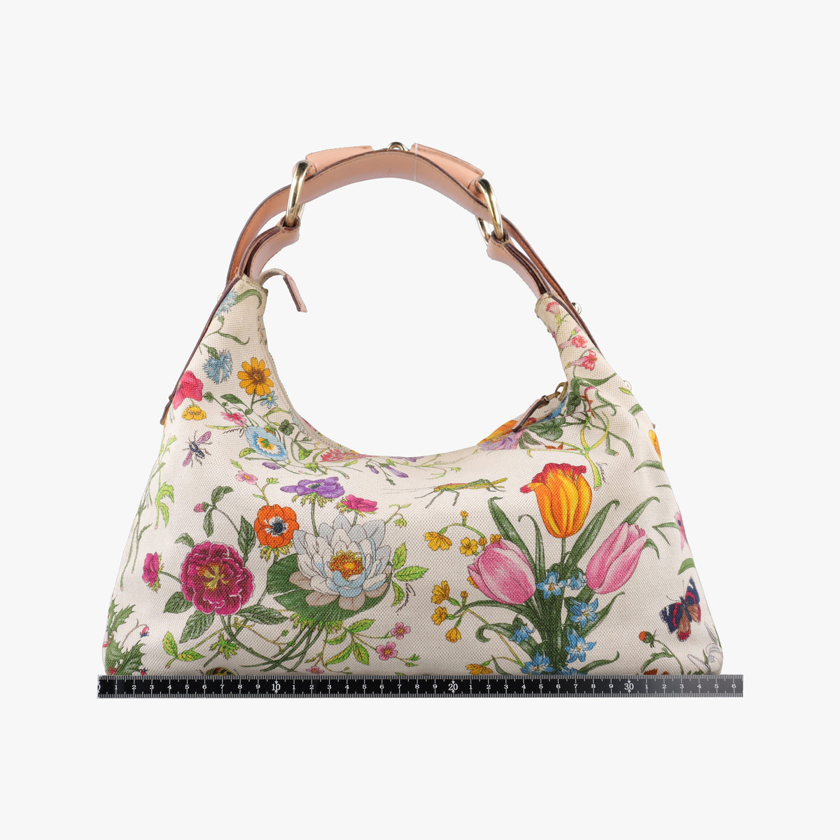 Pre-owned Gucci horsebit hobo flora White×Multicolor canvas×leather 115867 shoulderbag | stylenewstar